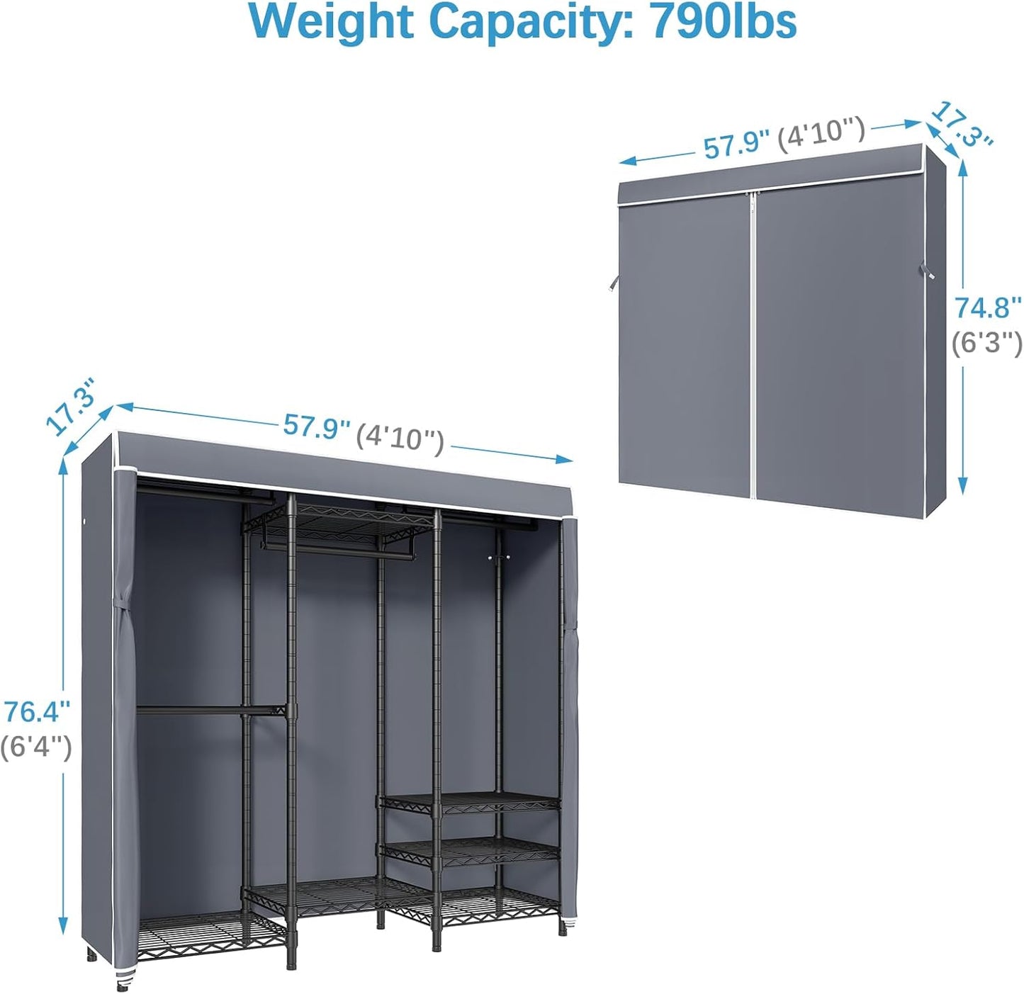 VIPEK V5C Covered Clothes Rack Heavy Duty Portable Closet Wardrobe, Freestanding Black Metal