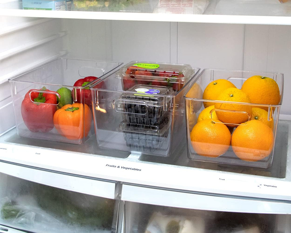 Isaac Jacobs 3-Pack Large Clear Storage Bins with Handles, Plastic Organizer for Home, Room