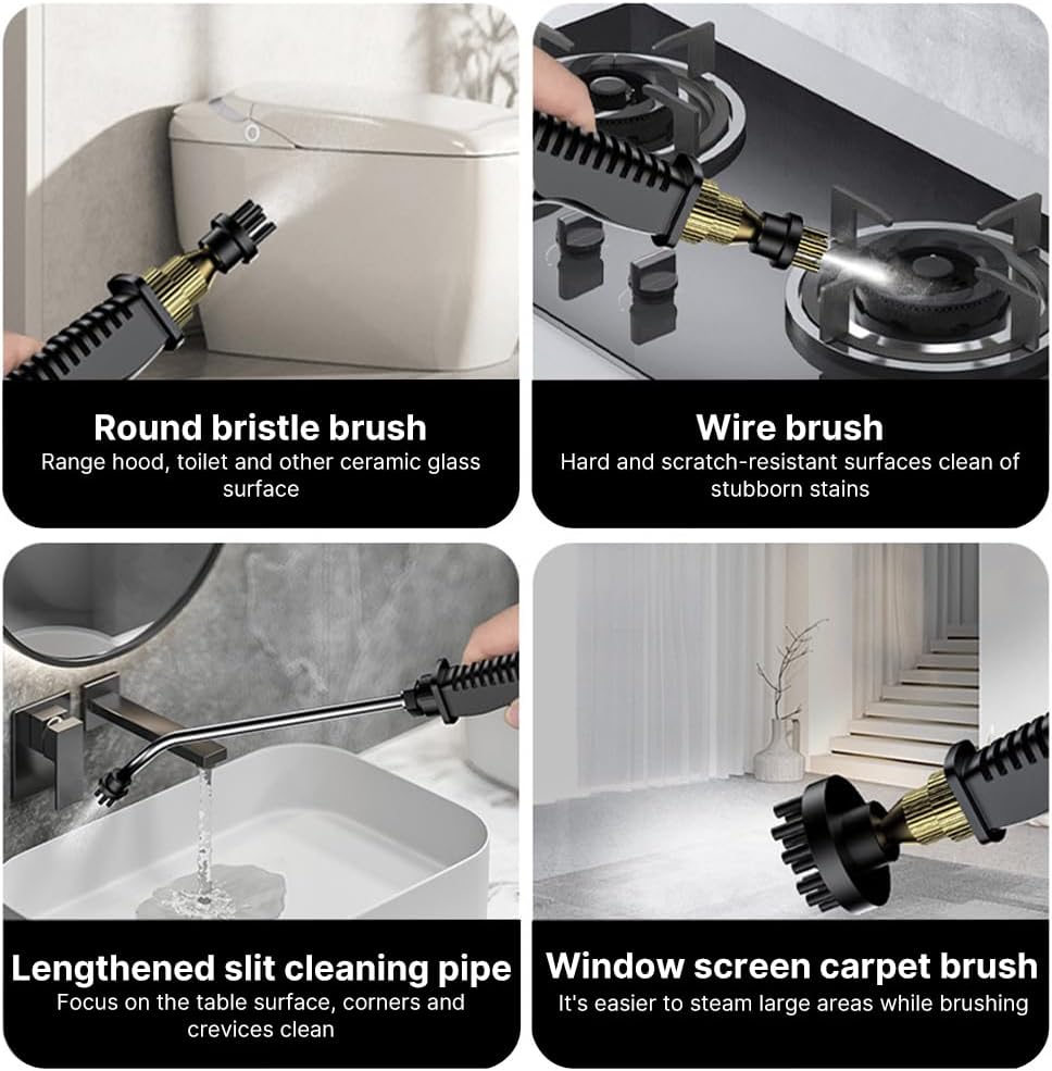 Irishom Pressurized Handheld Steam Cleaner with 3 Brushes and Extended Rod, Deep Cleaning Steamer