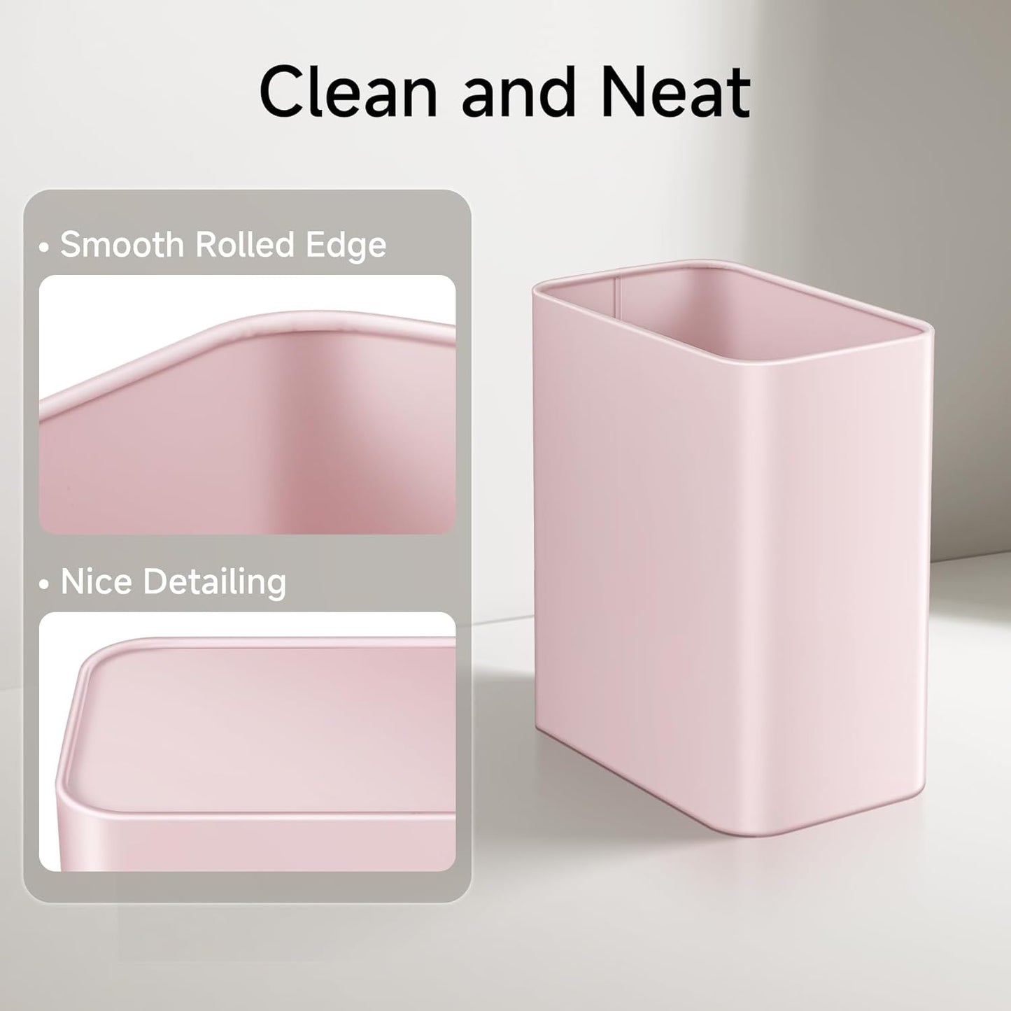 TIPGO Small Metal Trash Can, 2.1 Gallon Slim Trash Can for Bathroom, Wastebasket Garbage Bin for