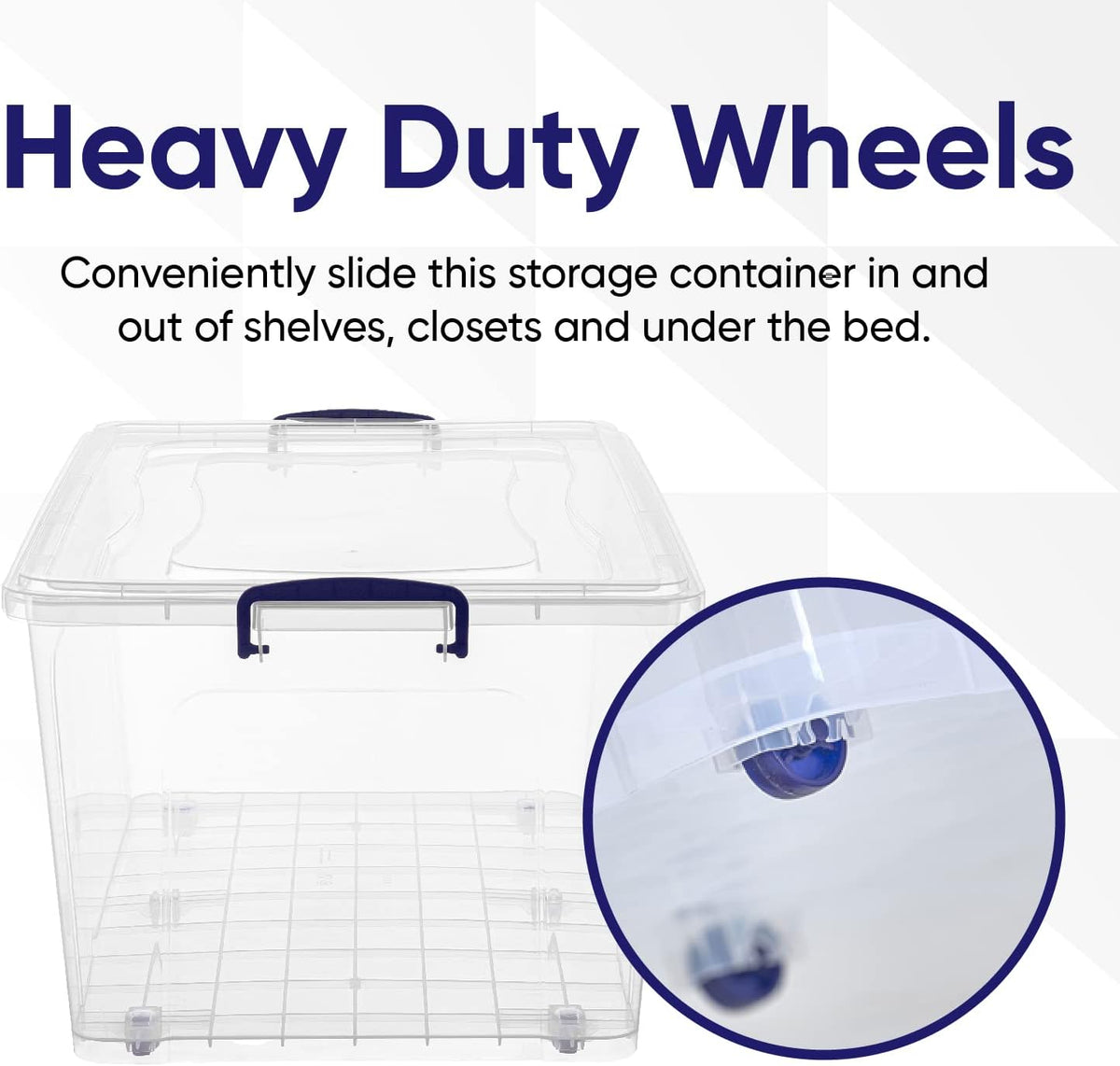 Superio Clear Storage Boxes with Wheels (2 Pack), 85 Qt Heavy Duty Containers with Lids, Stackable