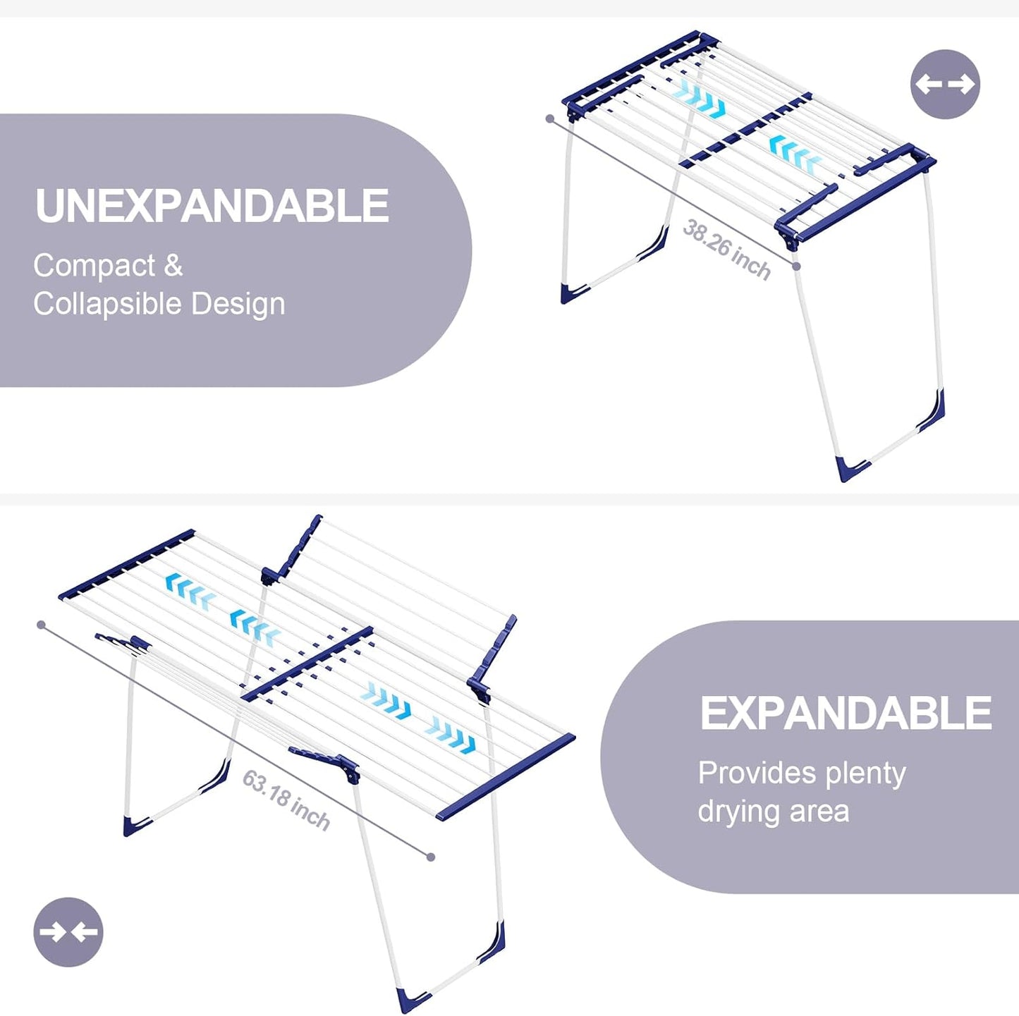 APEXCHASER Clothes Drying Rack, Foldable Gullwing Laundry Rack for Indoor Outdoor, 10pcs Clips with