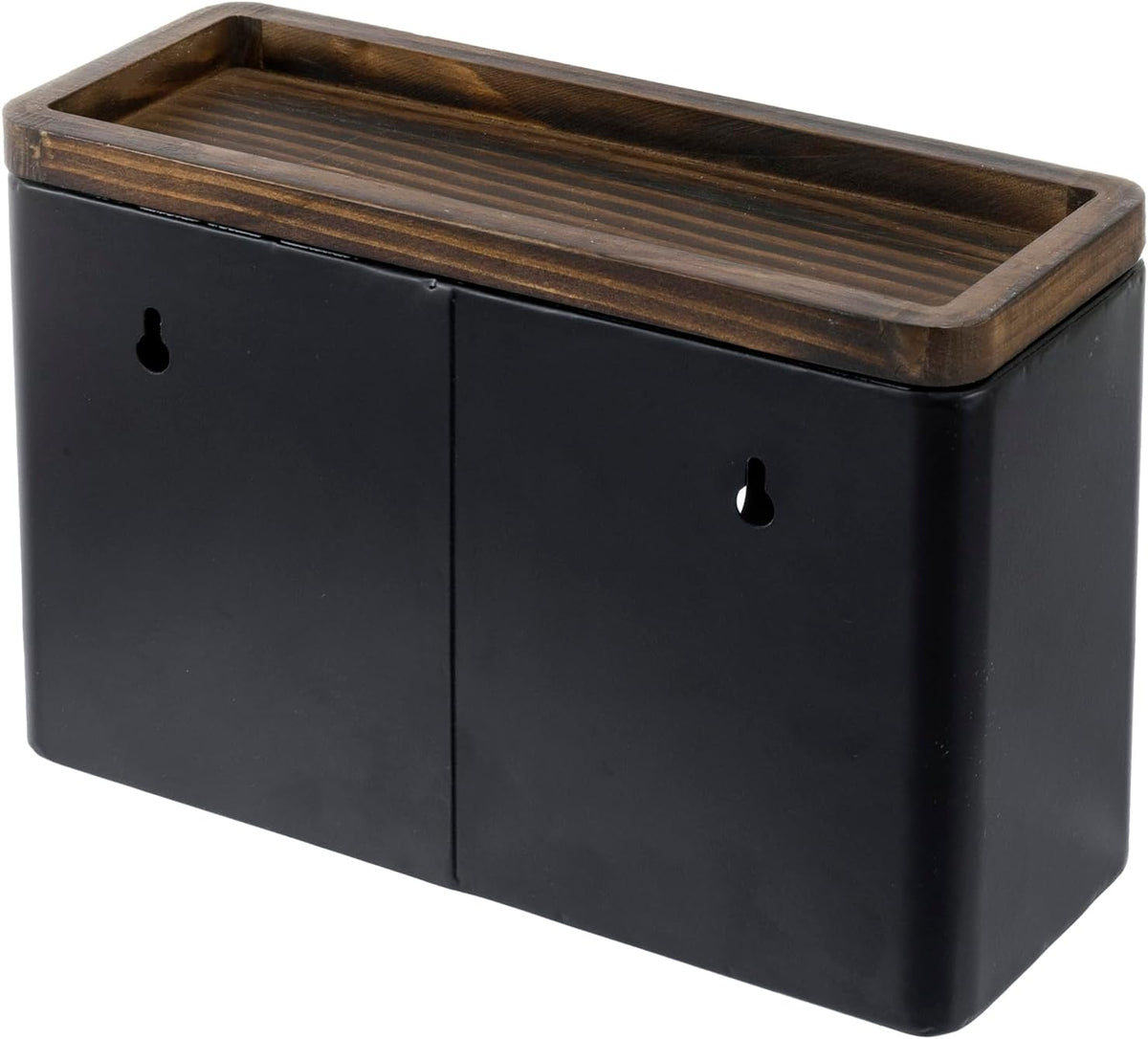 MyGift Deluxe Modern Matte Black Metal Folded Commercial Paper Towel Holder with Rustic Burnt Solid