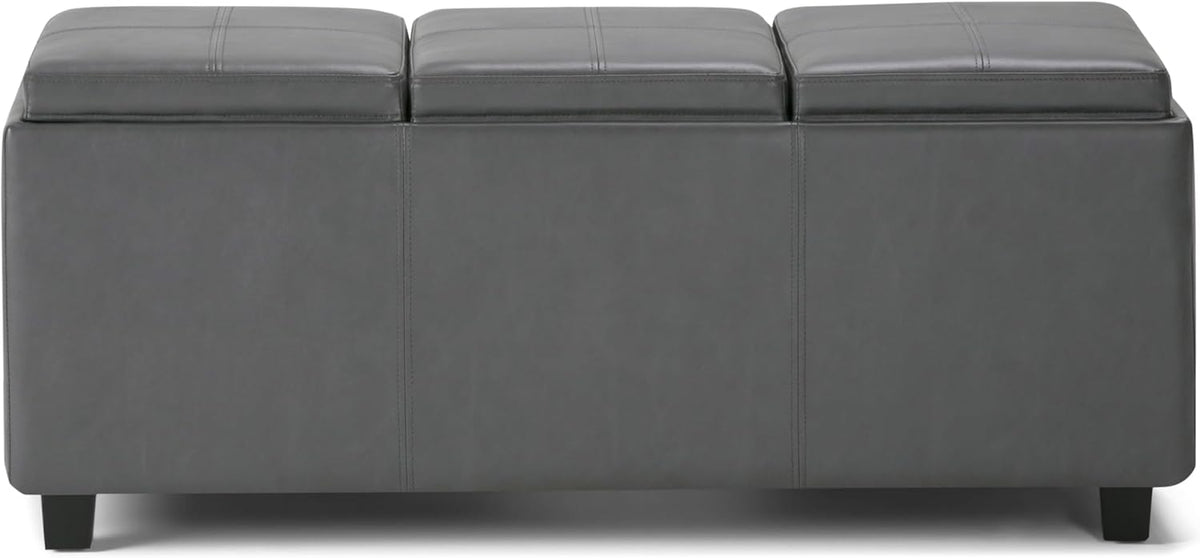 SIMPLIHOME Avalon 42 inch Wide Contemporary Rectangle Storage Ottoman in Stone Grey Vegan Faux
