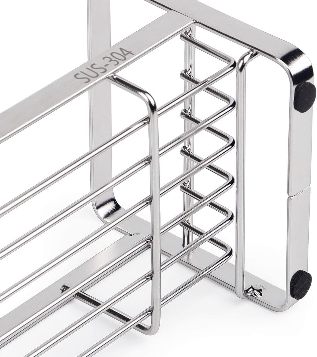 HULISEN Kitchen Sink Sponge Holder, 304 Stainless Steel Kitchen Soap Dispenser Caddy Organizer