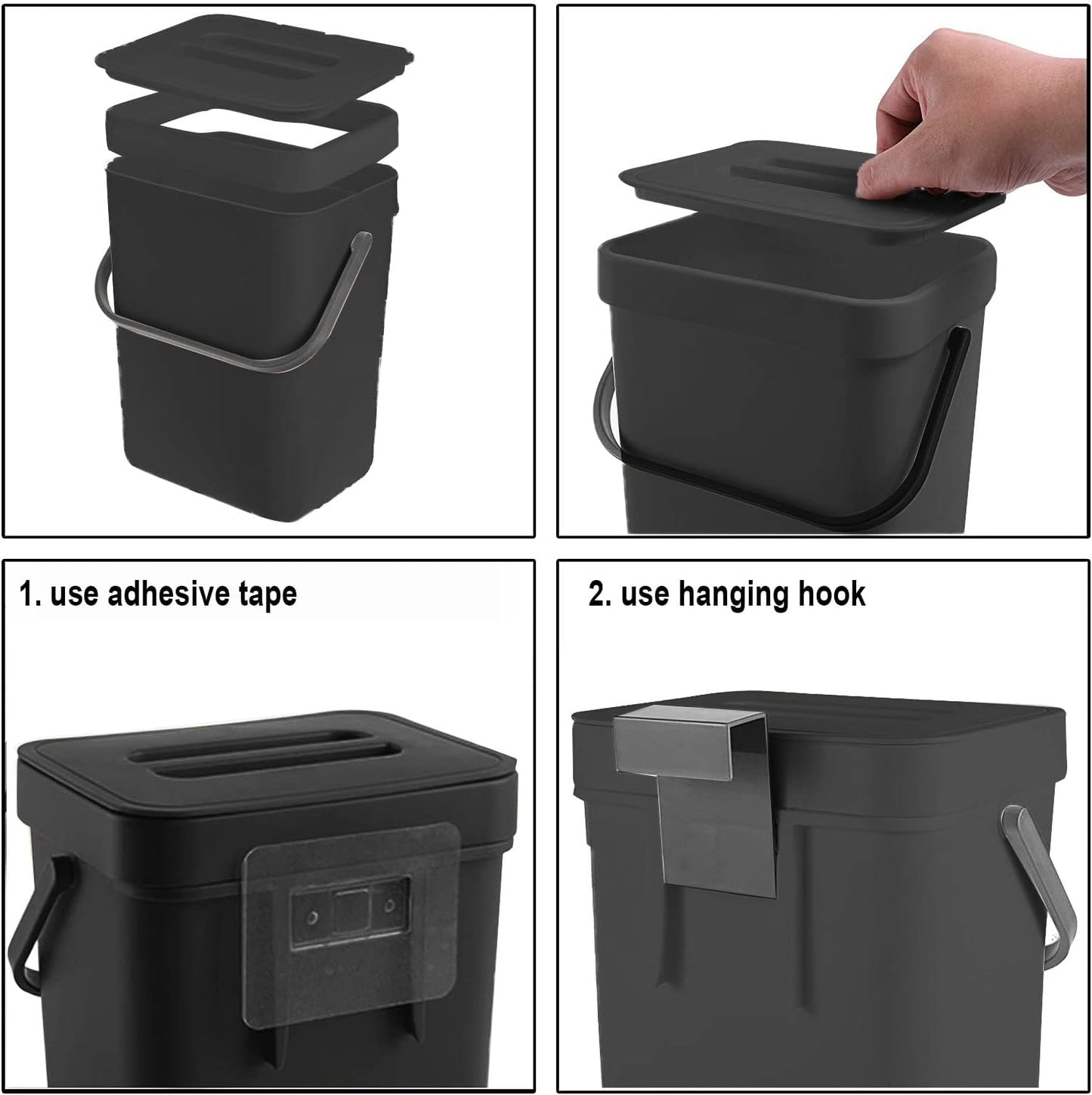 LALASTAR Countertop Compost Bin with Lid, Hanging Small Trash Can with Lid Under Sink for Kitchen