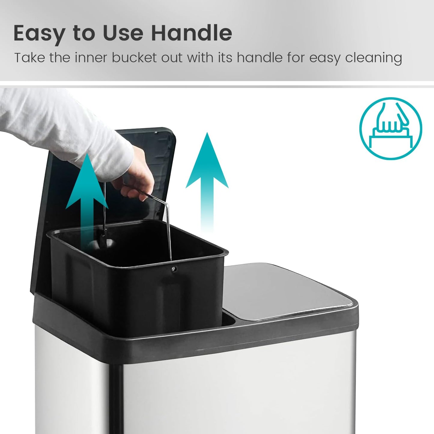 60 Liter (2x30L) 16 Gallon Dual Trash Can, Recycle Bins for Kitchen with 2 Compartments, Trash and