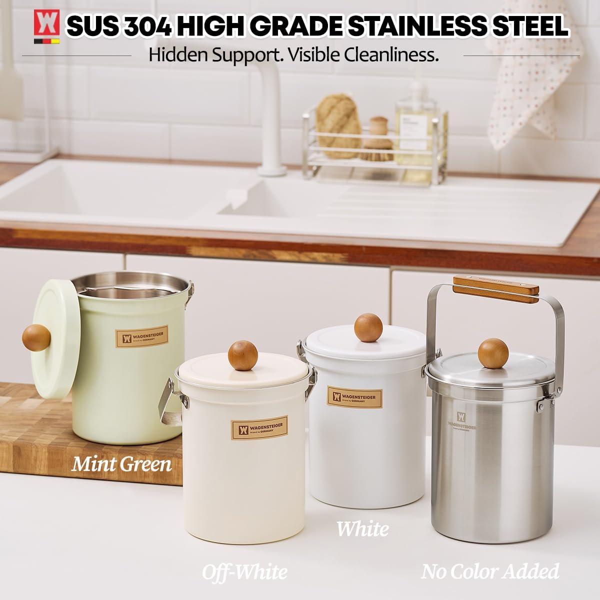 Kitchen Countertop Compost Bin 101ounces / 3Liters with Airtight Lid, SUS304 Stainless Steel