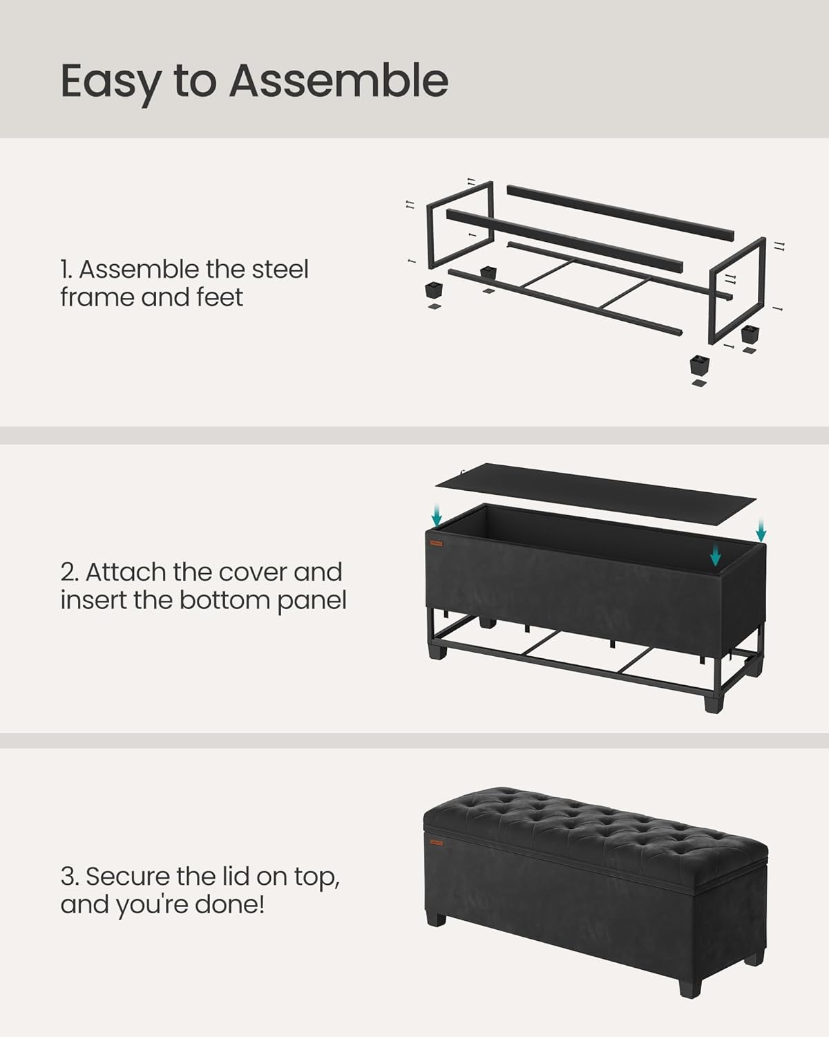 SONGMICS Velvet Storage Ottoman Bench, Foot Rest with Legs, 15.7 x 43 x 15.7 Inches, End of Bed