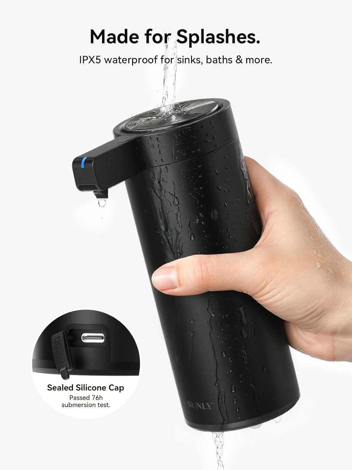 SUNLY Touchless Automatic Soap Dispenser – Clog-Free Pump, 0.2s Fast Sensor, USB-C Rechargeable