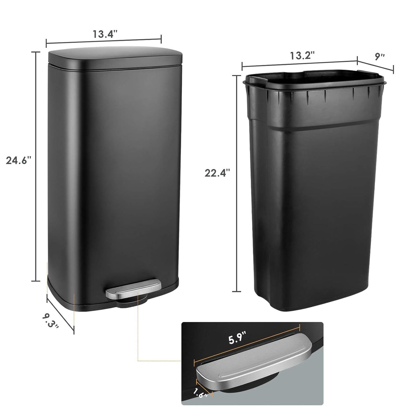AthLike Trash Can, Stainless Steel Kitchen Garbage Can, Step Waste Bin with Hinged Lid and