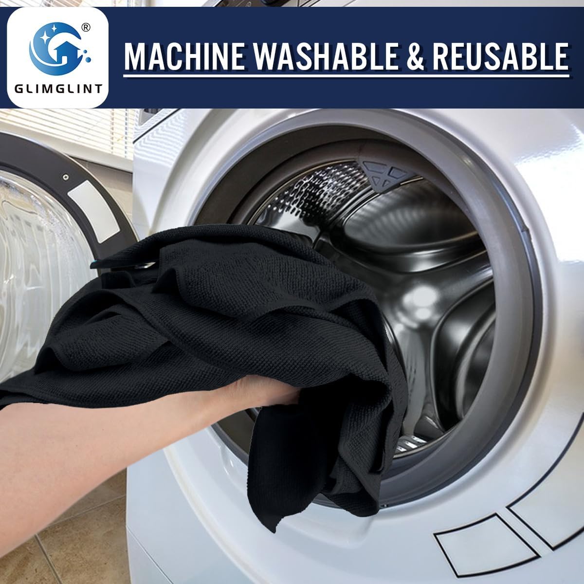 GLIMGLINT Black Microfiber Cleaning Cloth, 150 Pack Microfiber Towels for Cars, Lint Free