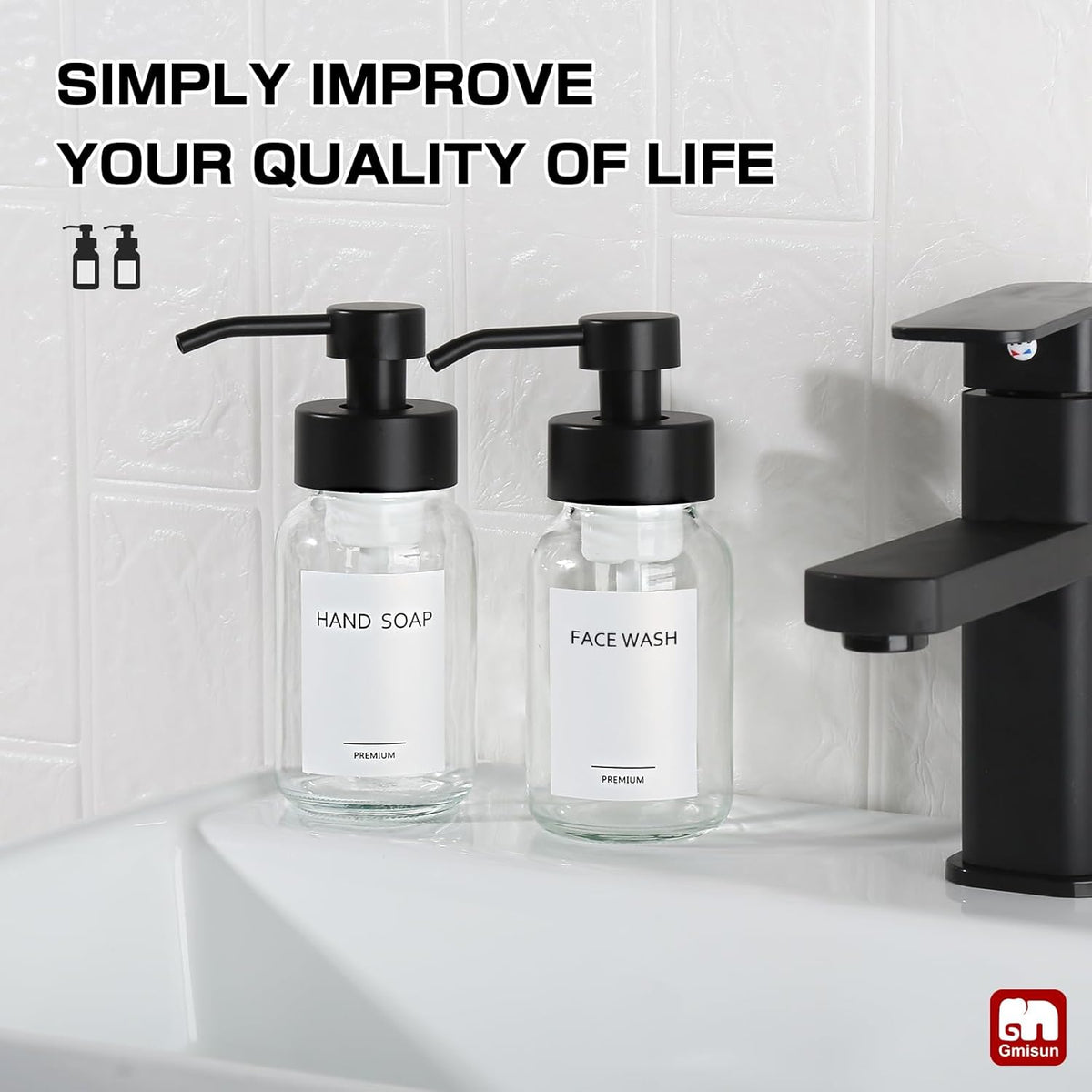 GMISUN Foam Soap Dispenser, 2 Pack 8.5 fl oz / 250 ml Clear Glass Soap Dispenser for Bathroom &