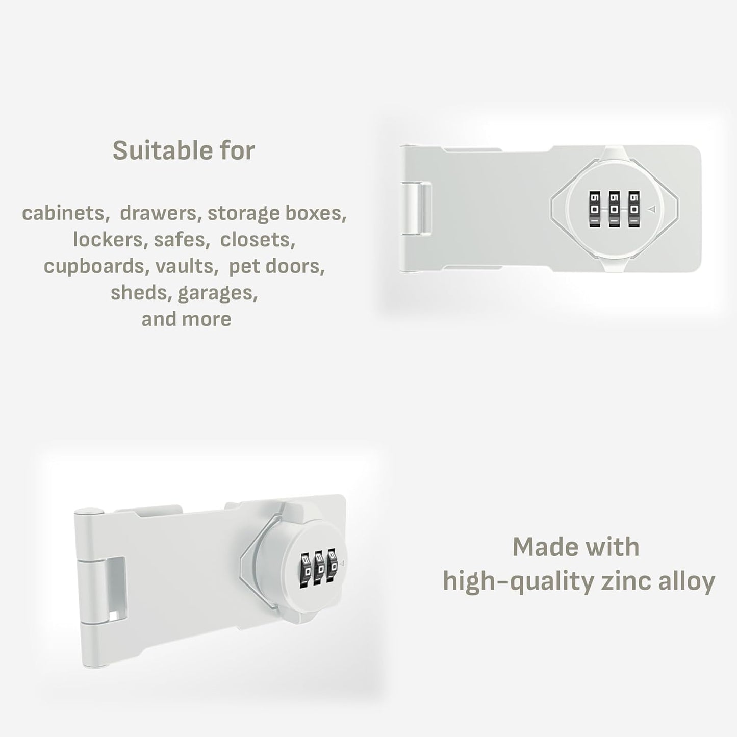 Keyless Combination Lock –3-Digit Combination Lock for Cabinet Doors – Twist Knob Hasp Latch Lock