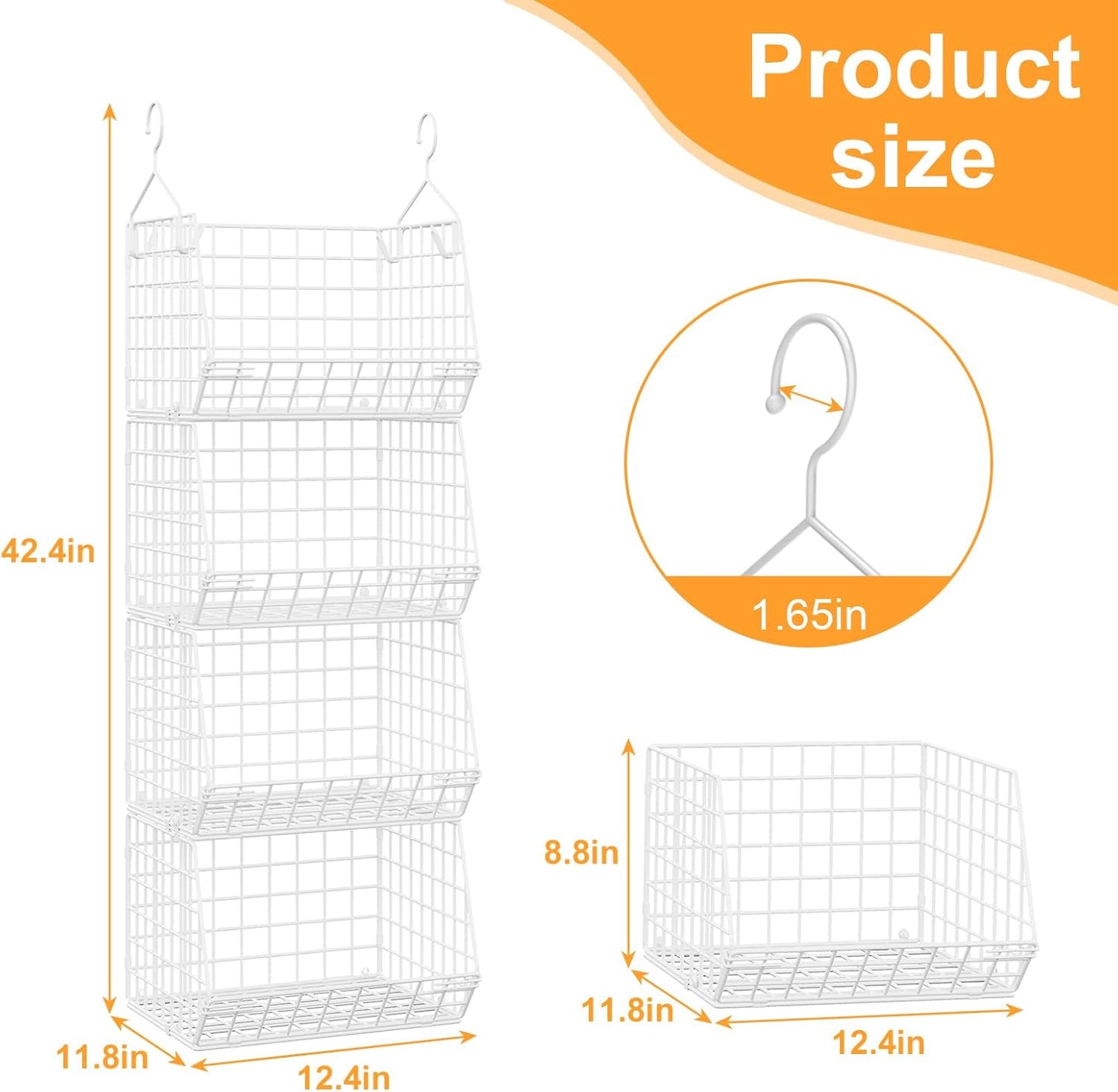 X-cosrack 4 Tier Closet Hanging Organizer, Foldable Closet Shelving with 2 Hanging Hooks 5 S Hooks