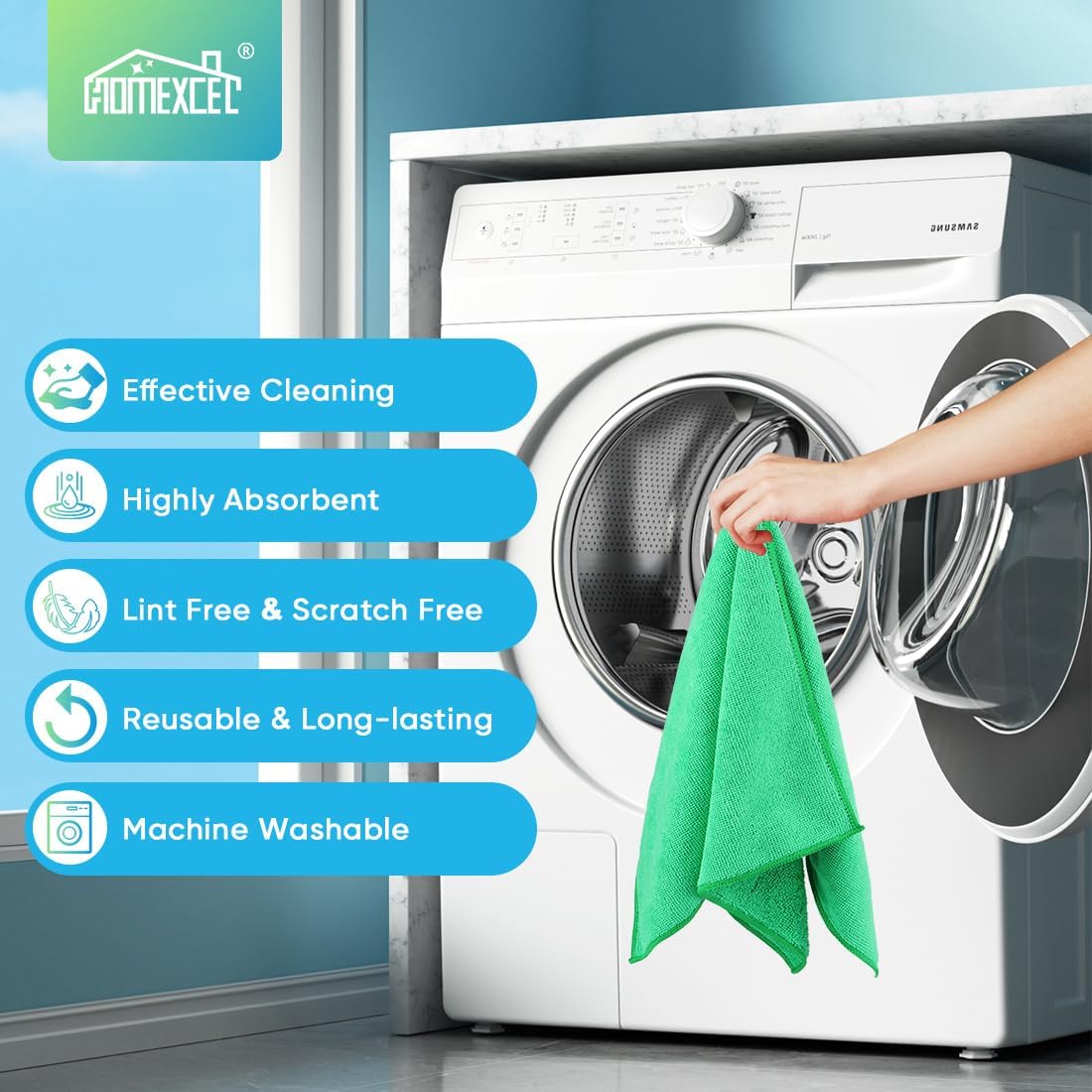 HOMEXCEL Green Microfiber Cleaning Cloth, 12 Pack Premium Microfiber Towels for Cars, Lint Free
