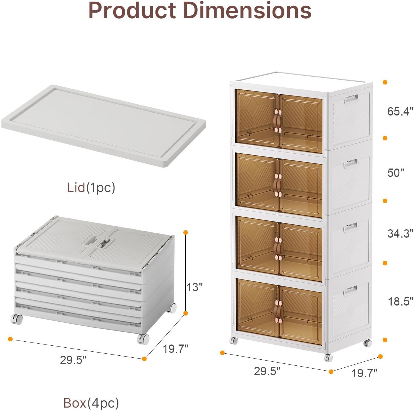 Extra Large Stackable Storage Bins with Lids & Wheels & Door, 640QT-160QT/40GAL*4Pack Foldable