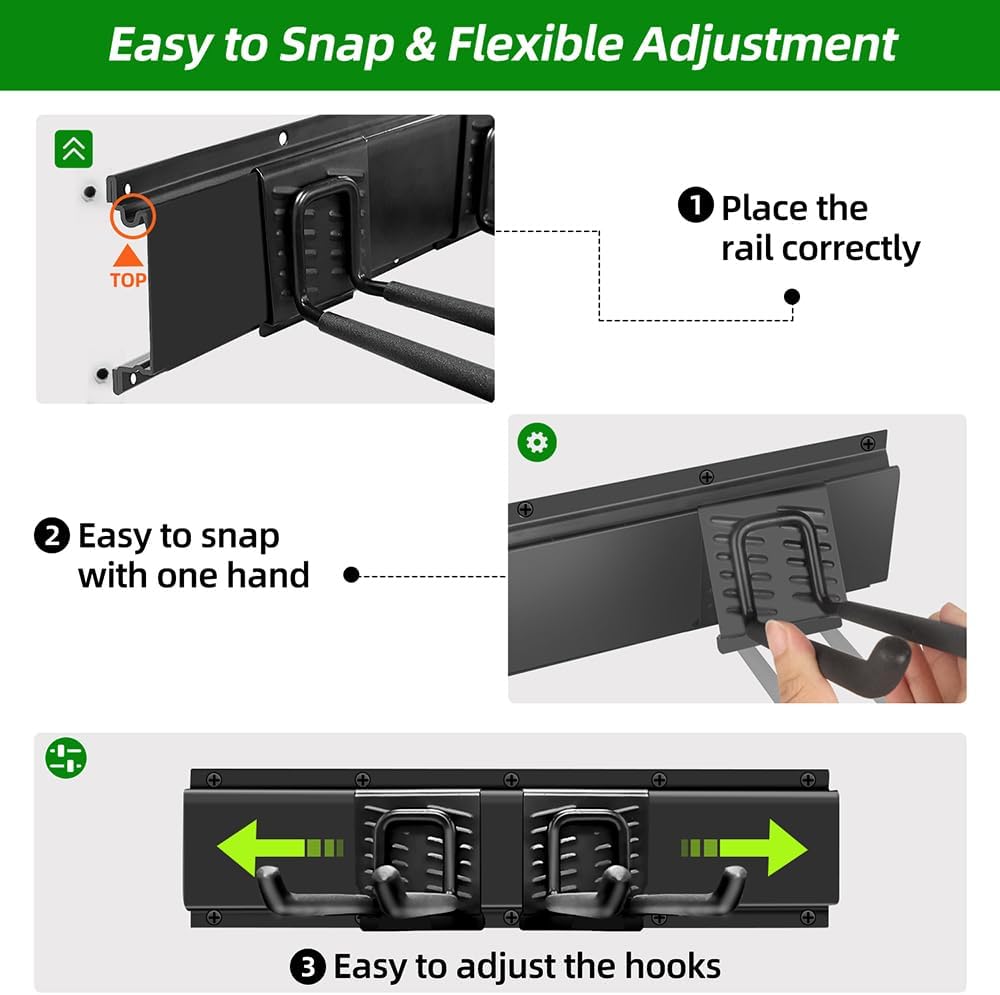 Garage Organization, Garage Wall Organizer with 48 inches Rails and 6 Hooks, Tool Organizers Heavy