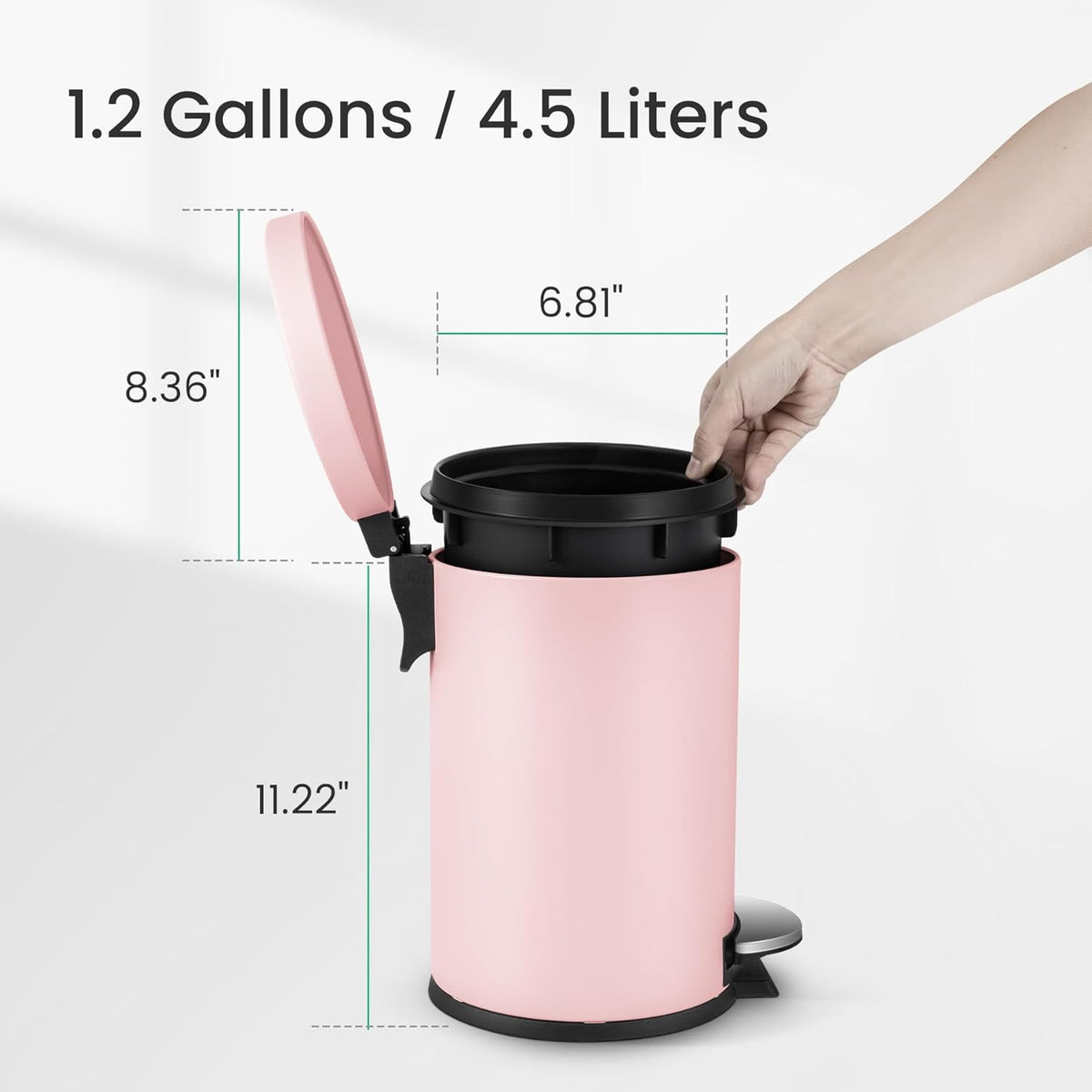 Cesun 1.2 Gallons Small Pink Trash Can, Bathroom Garbage Can with Lid and Foot Pedal, Mini Round