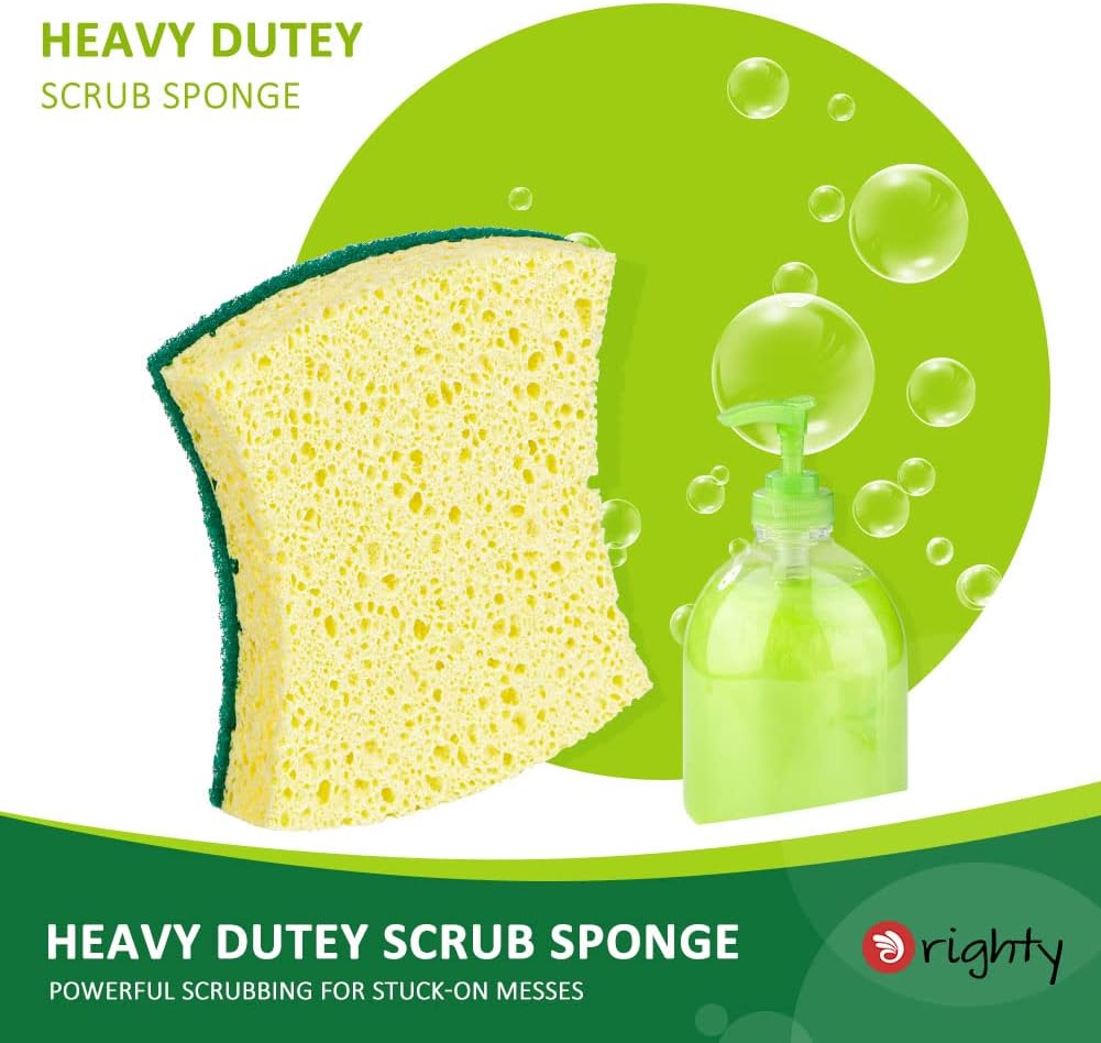 ORIGHTY Heavy Duty Cellulose Scrub Sponges Kitchen, Powerful Scrubbing & Cleaning, Suitable for