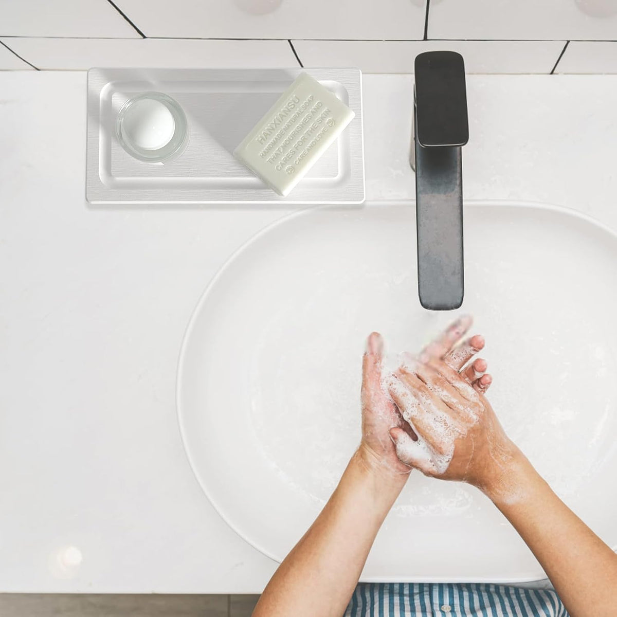 2 PCS Fast-Drying Stone Trays for Bathroom Sink & Kitchen Counter, Water Absorbing Diatomite Sink