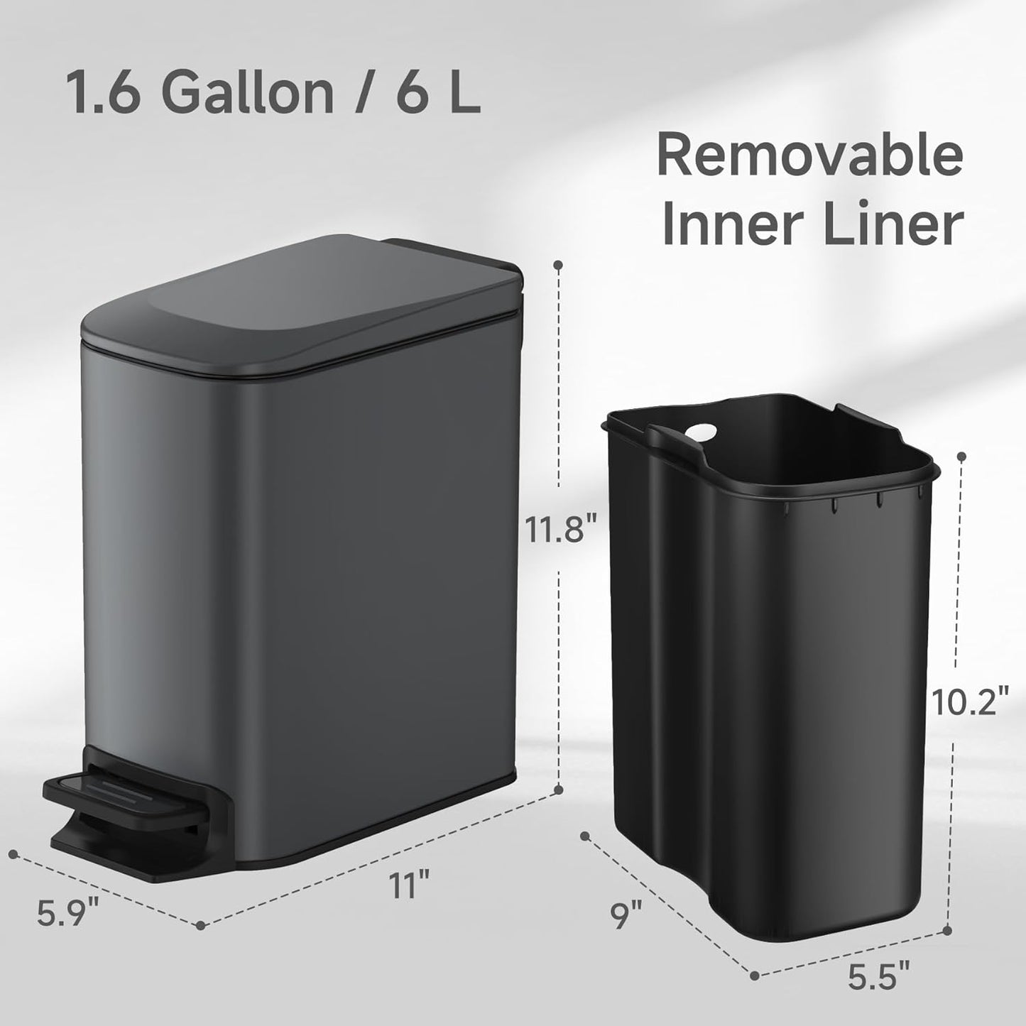 TIPGO Slim Bathroom Trash Can with Lid Soft Close, 6 Liter / 1.6 Gallon Stainless Steel Garbage Can