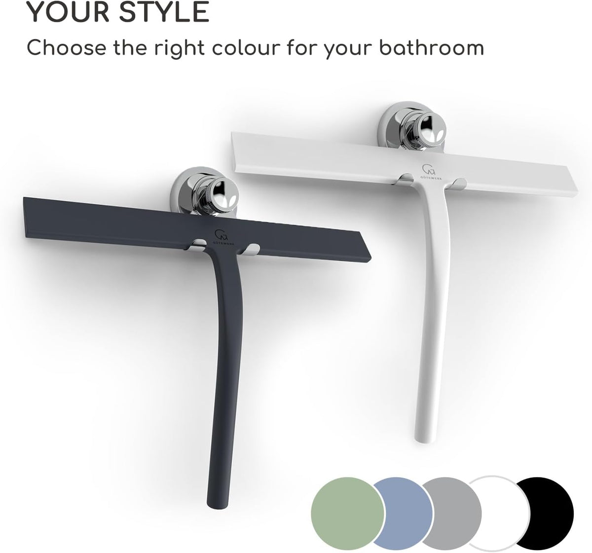 GÜTEWERK Shower Squeegee for Glass Doors, Silicone Window Squeegee, Bathroom and Glass Cleaning