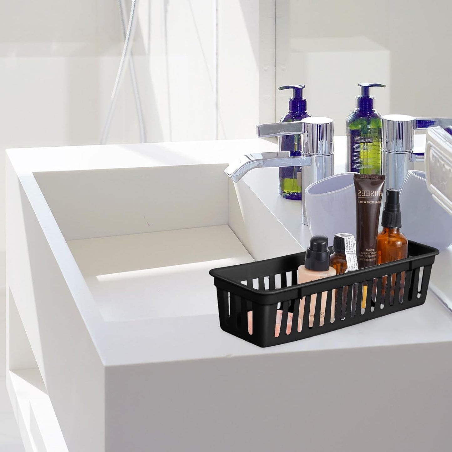Domensi 24 Pcs Slim Plastic Storage Baskets Tray for Organizing 10.25 x 3.25 x 2.5 Inch Small