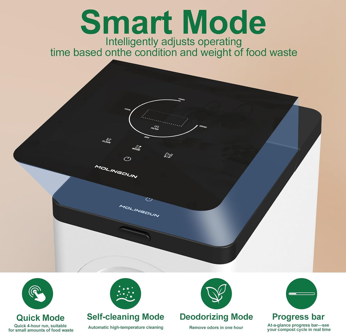 3L Electric Composter for Kitchen, Countertop Compost bin, One Touch Smart Model Handle Kitchen