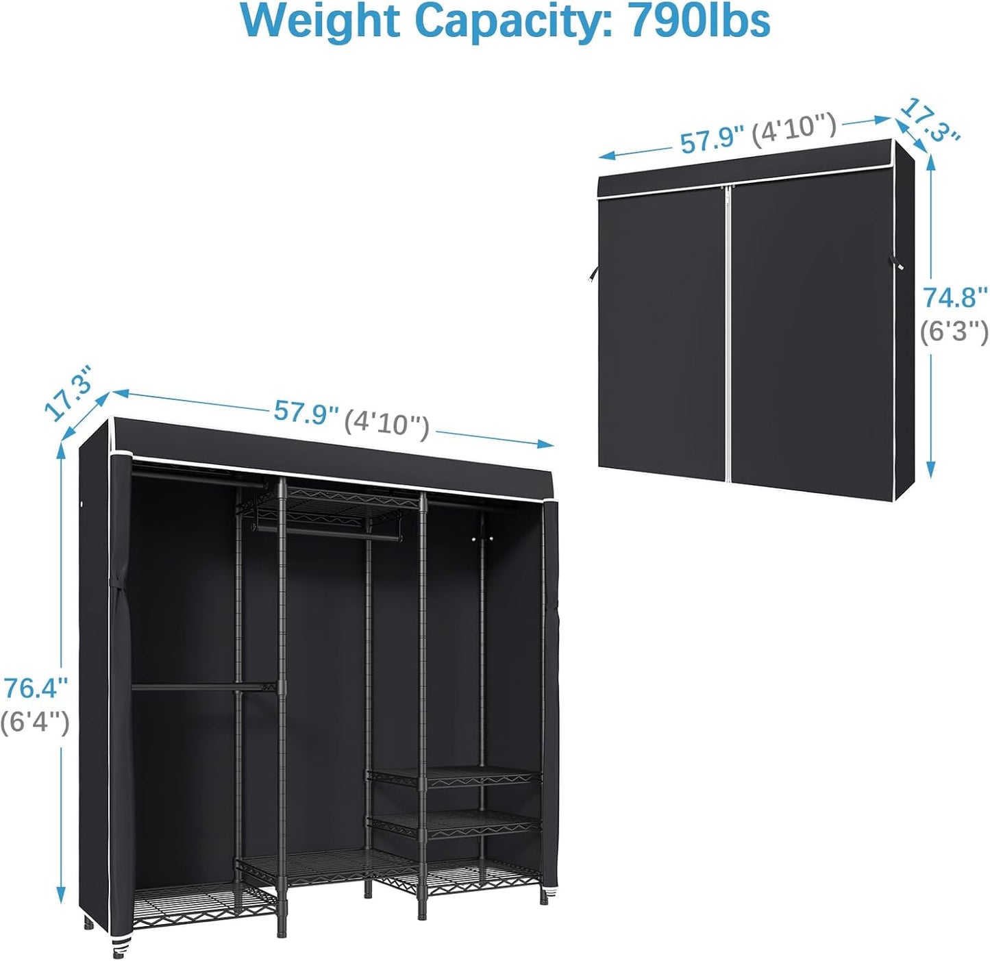 VIPEK V5C Covered Clothes Rack Heavy Duty Portable Closet Wardrobe, Freestanding Black Metal
