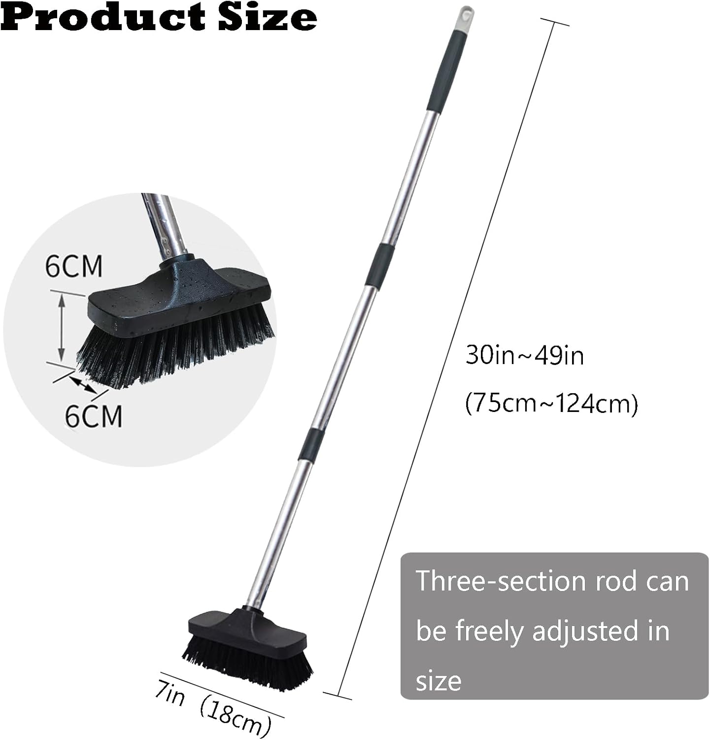 Push Broom Brush Stiff Bristles Floor Cleaning Brush Multi-Purpose Scrubber Brushes for Bathroom