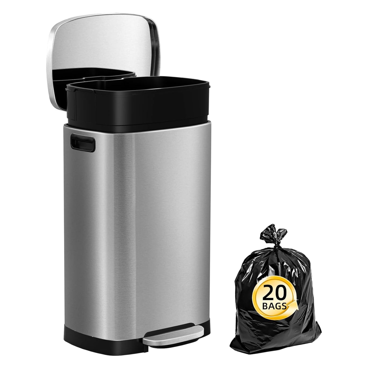 13 Gallon Trash Can with Lid, 50L Fingerprint Proof Stainless Steel Kitchen Trash Can with