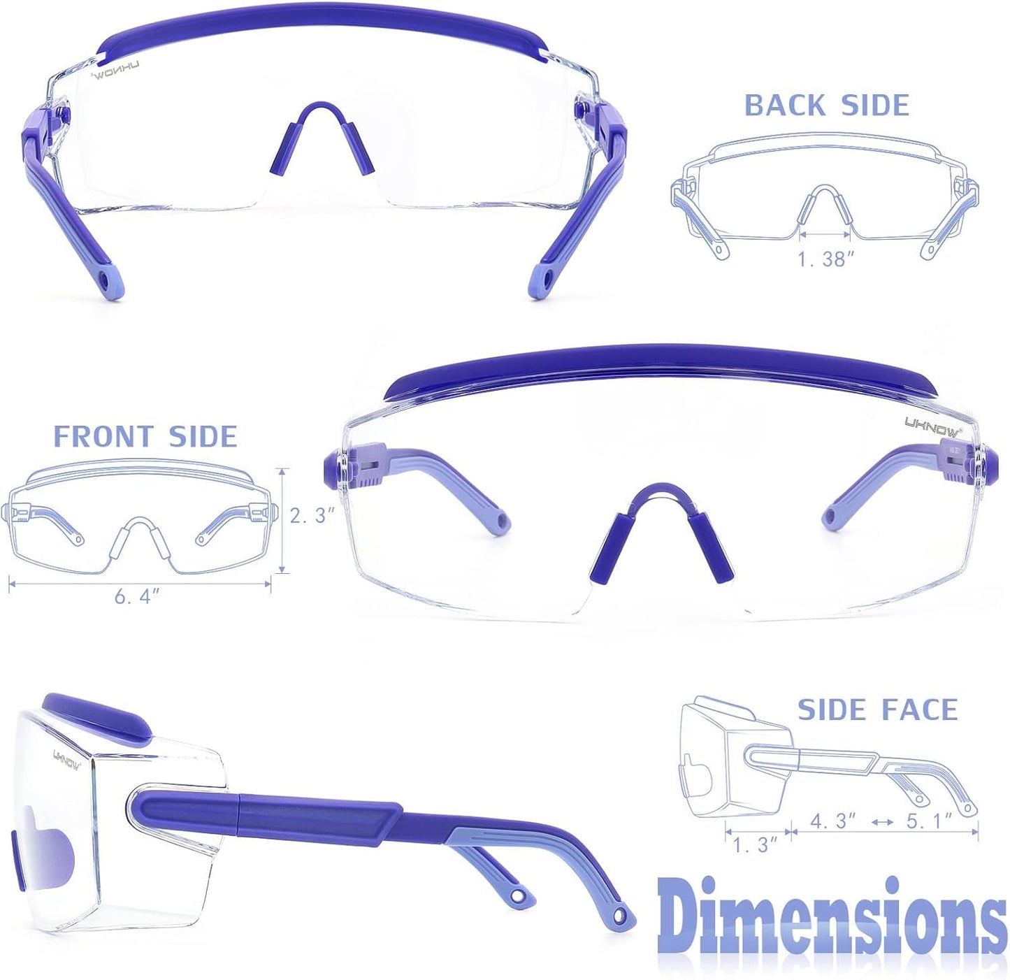 UKNOW Safety Goggles Over Glasses, Safety Glasses Anti Fog Wraparound Eye Protection, Protective