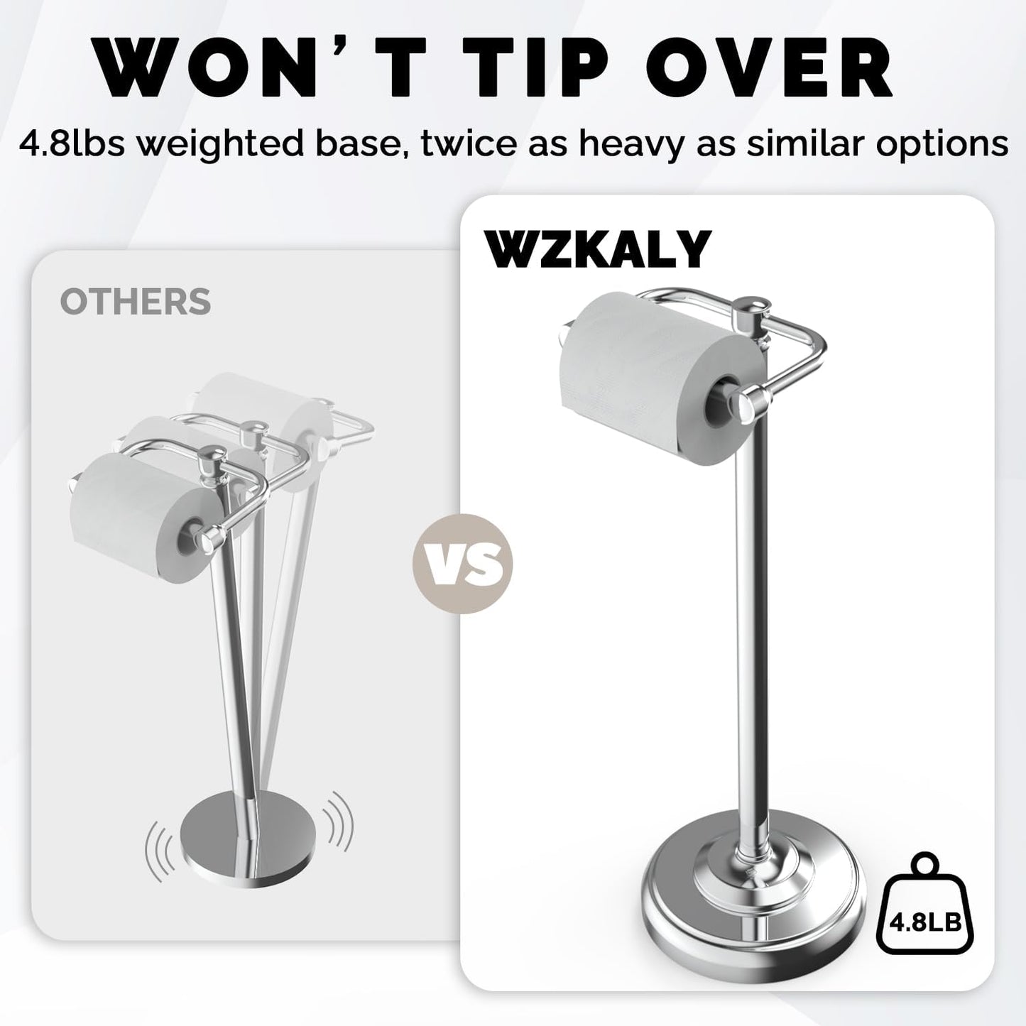 Toilet Paper Holder Stand, Polished Chrome Toilet Paper Holder Free Standing, Post Pivoting Design