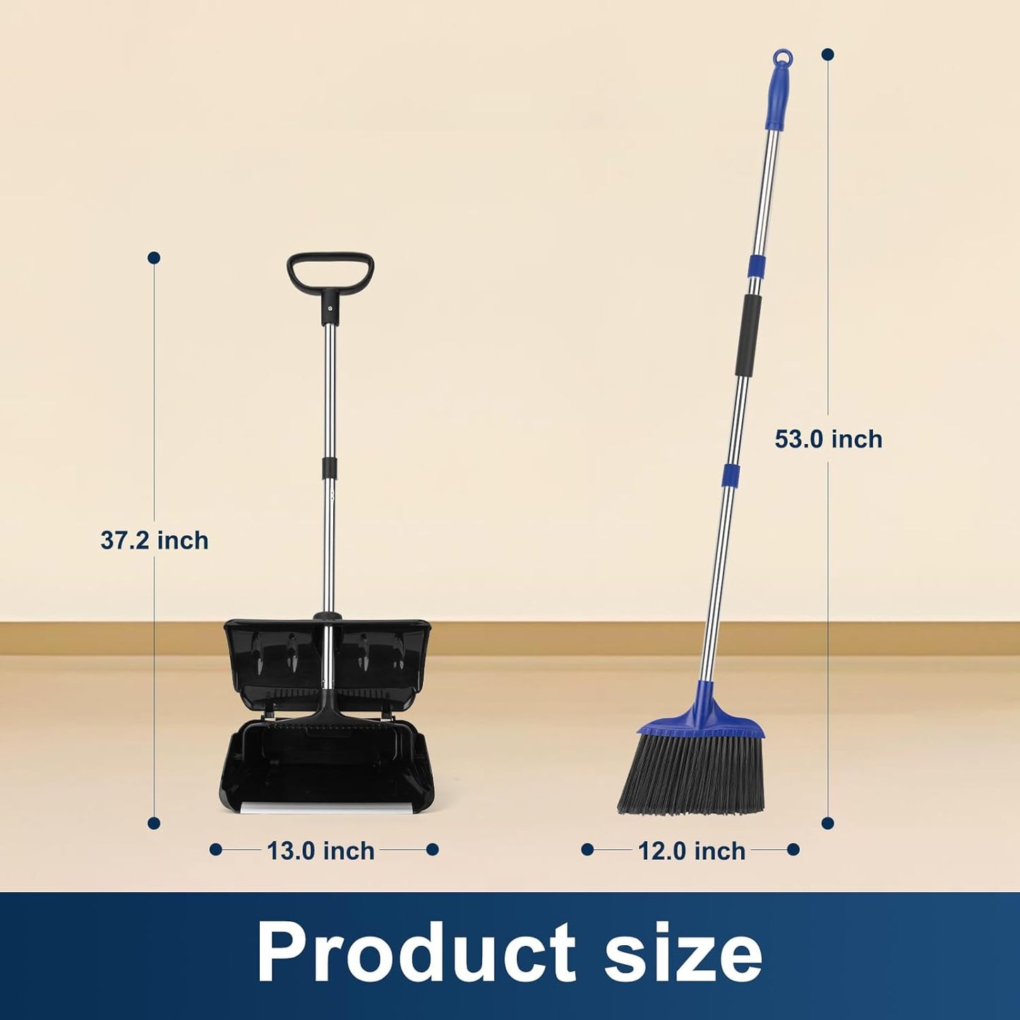 Kefanta Outdoor Heavy Duty 2 Brooms and Dustpan Set with Aluminum Flat Lip for Courtyard Garage