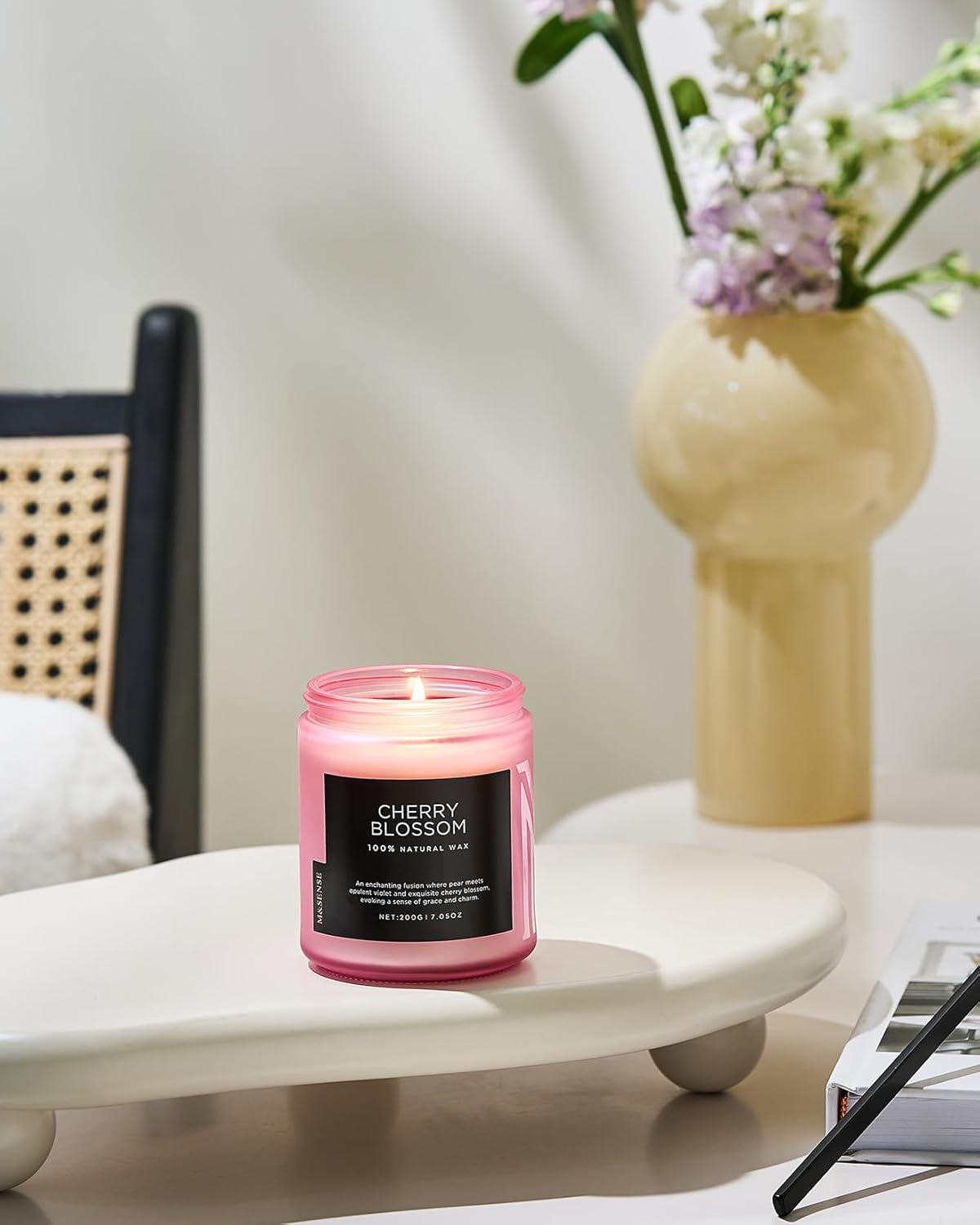 M&SENSE Cherry Blossom Scented Spring Candle, Best Smelling Stress Relief Aromatherapy Candle, 50