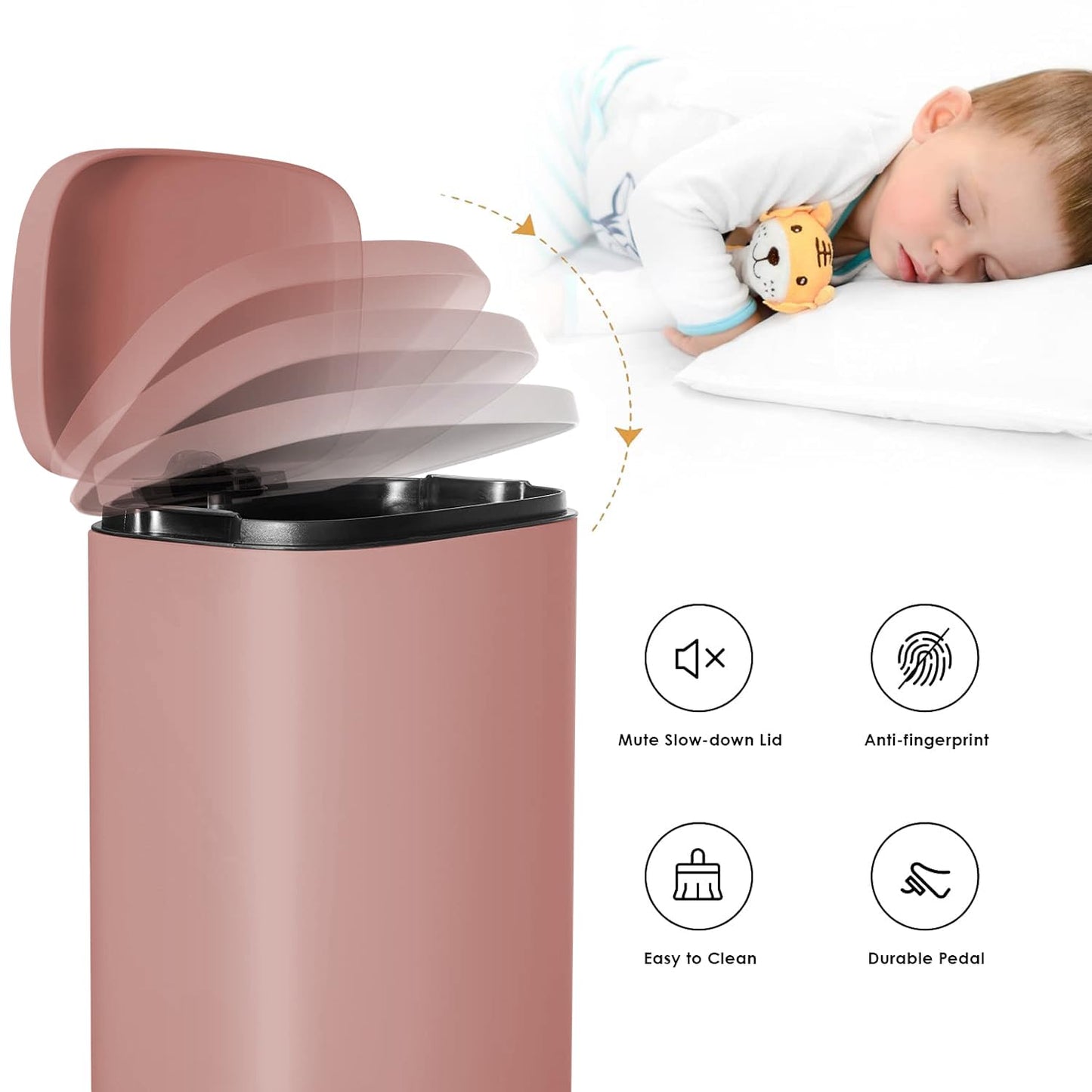AthLike Trash Can, Stainless Steel Kitchen Garbage Can, Step Waste Bin with Hinged Lid and