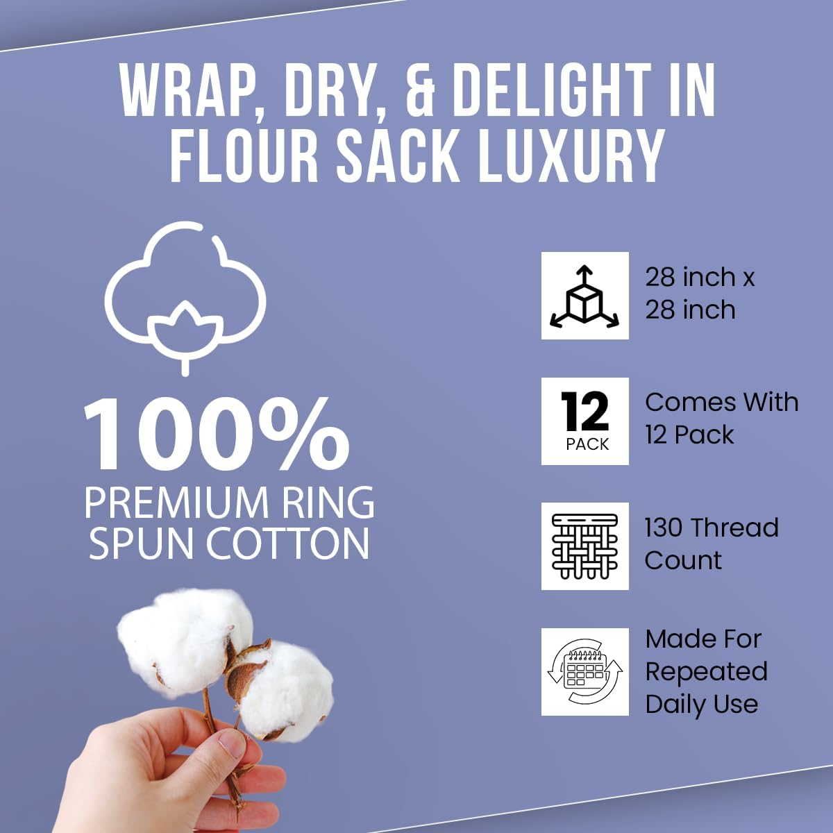 WHITEWRAP Flour Sack Towels| Tea Towel for Crafts| Kitchen Dish Cotton Blank Towel for