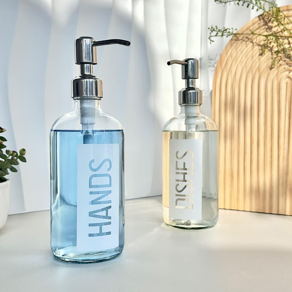 JASAI 2Pack 18OZ Glass Soap Dispenser with Rustproof 304 Stainless Steel Pump, Kitchen Soap