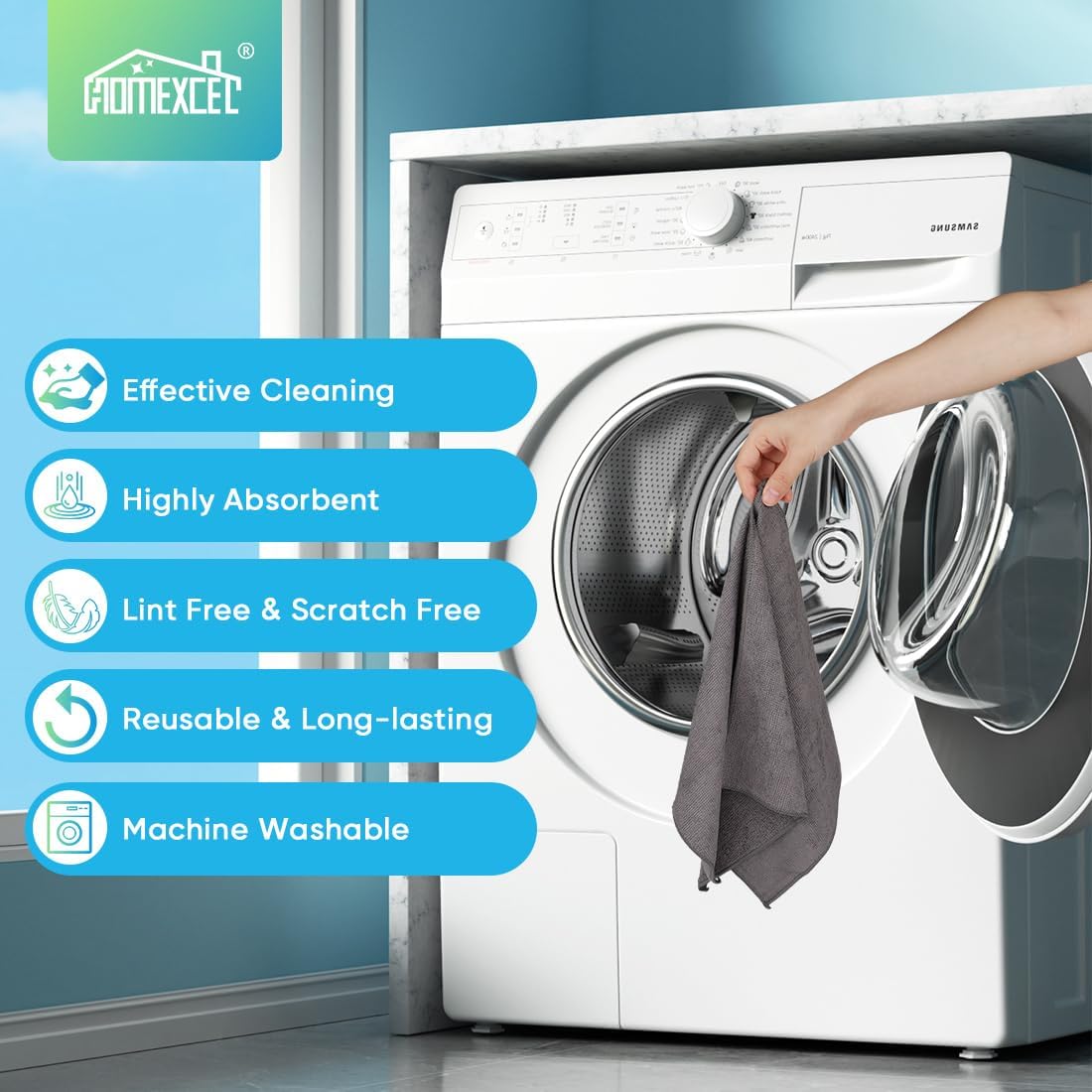 HOMEXCEL Grey Microfiber Cleaning Cloth, 24 Pack Cleaning Towels for Kitchen, Lint Free