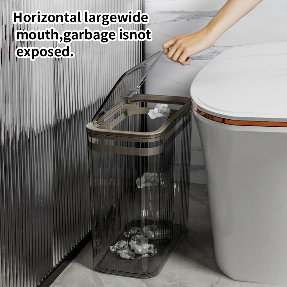 Transparent Trash Can, Bathroom Trash Cans with Lids, 3.5 Gallon Garbage Can for Bedroom, Office