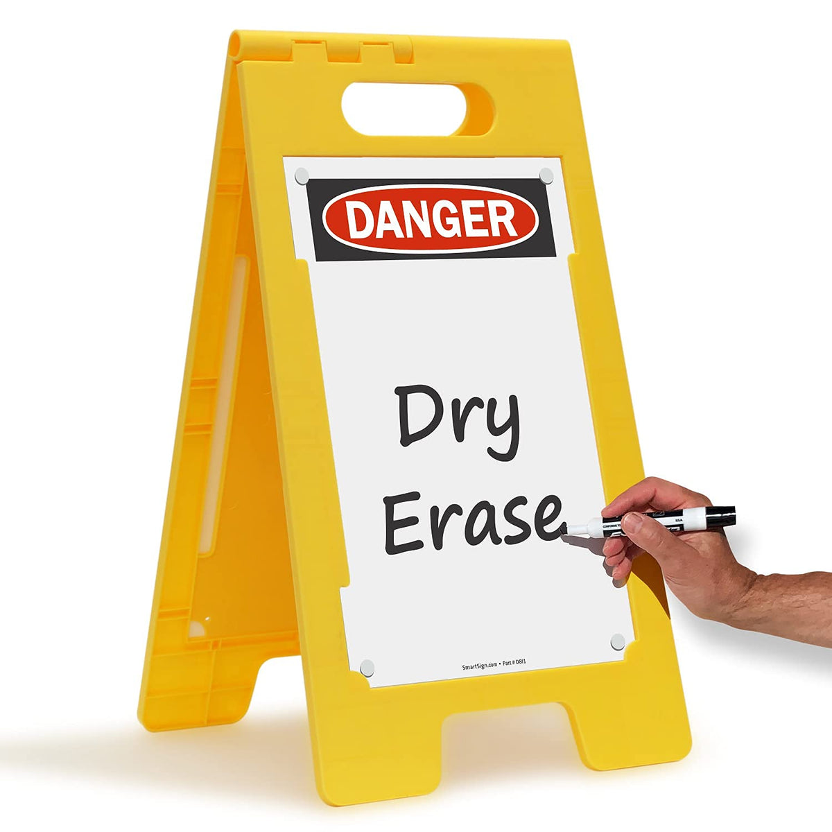 SmartSign 25 x 12 inch “Danger” Dry Erase Two-Sided Folding Floor Sign, Write-On, Portable and