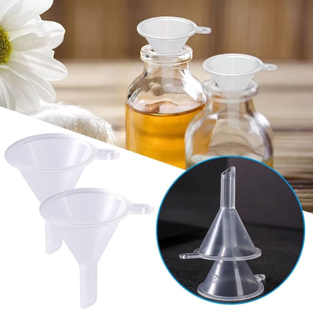 2 Pcs Mini Clear Plastic Funnel for Bottling Cosmetics, Liquids, and Oil Filling, Small Funnel for