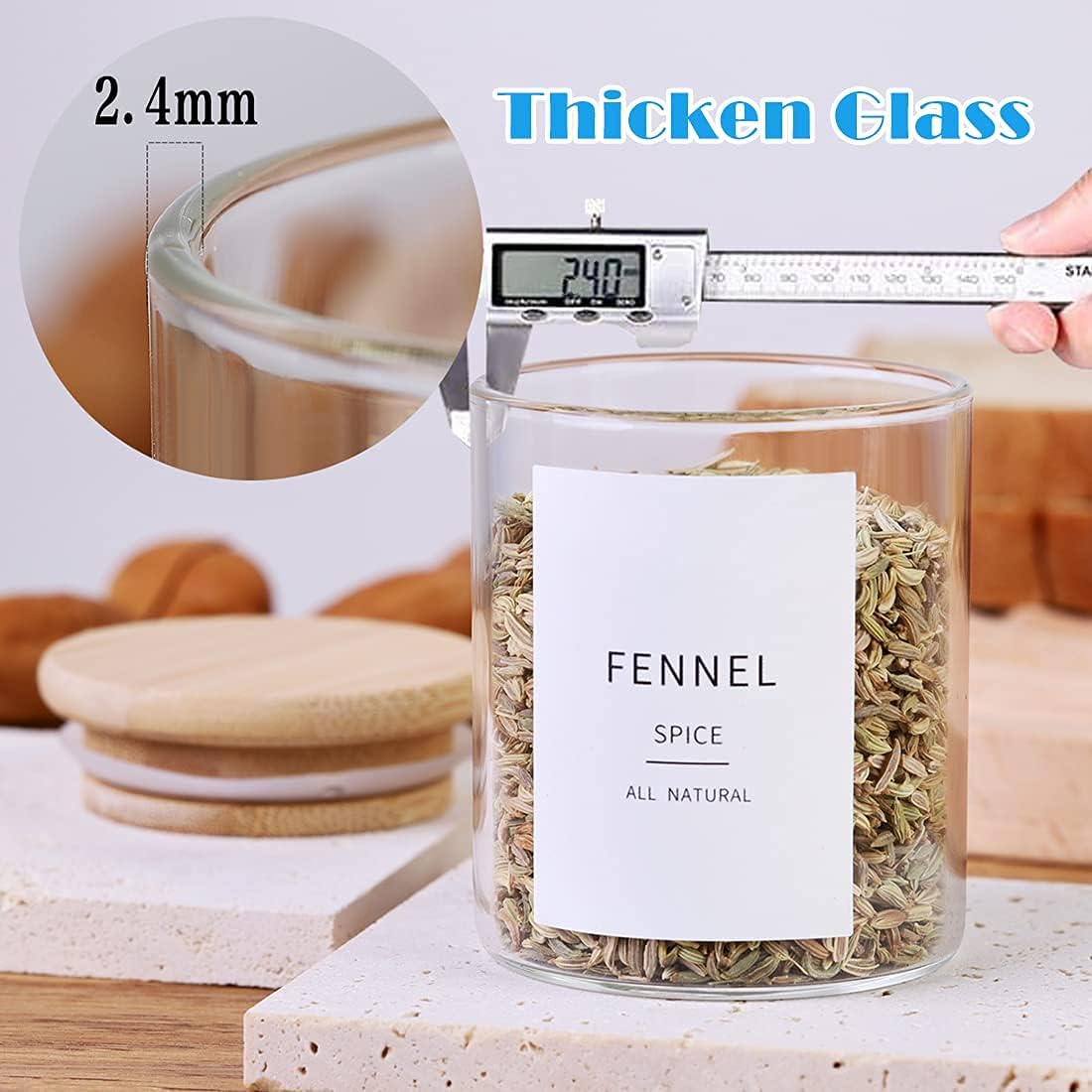 Glass Spice Jars with Bamboo Lids - 20 Pcs Thicken(2.4mm) 4oz Airtight Seasoning Containers with