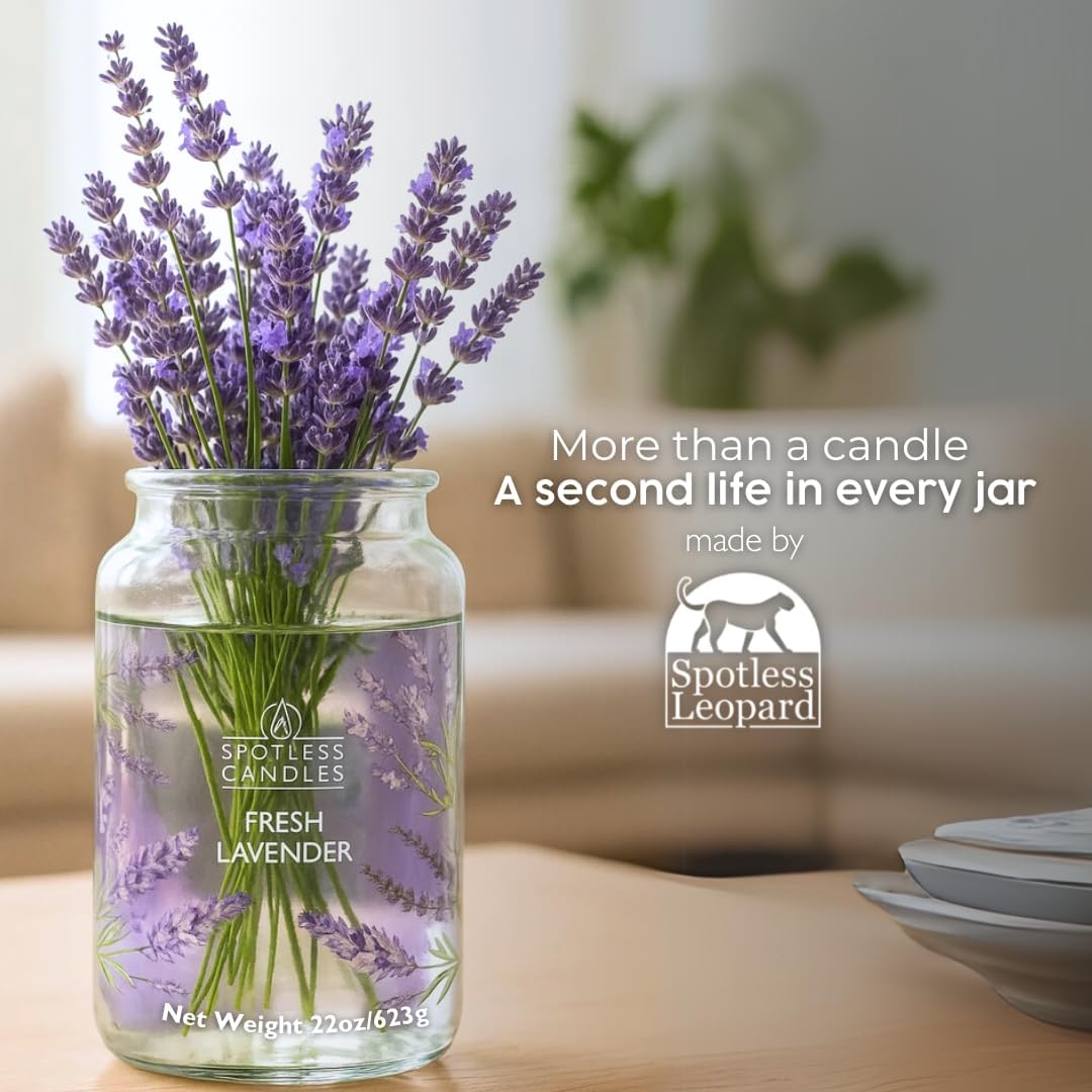 Fresh Lavender Candle 22oz Glass Jar with Wooden Wick in a Decorated Jar Within a Presentation Gift