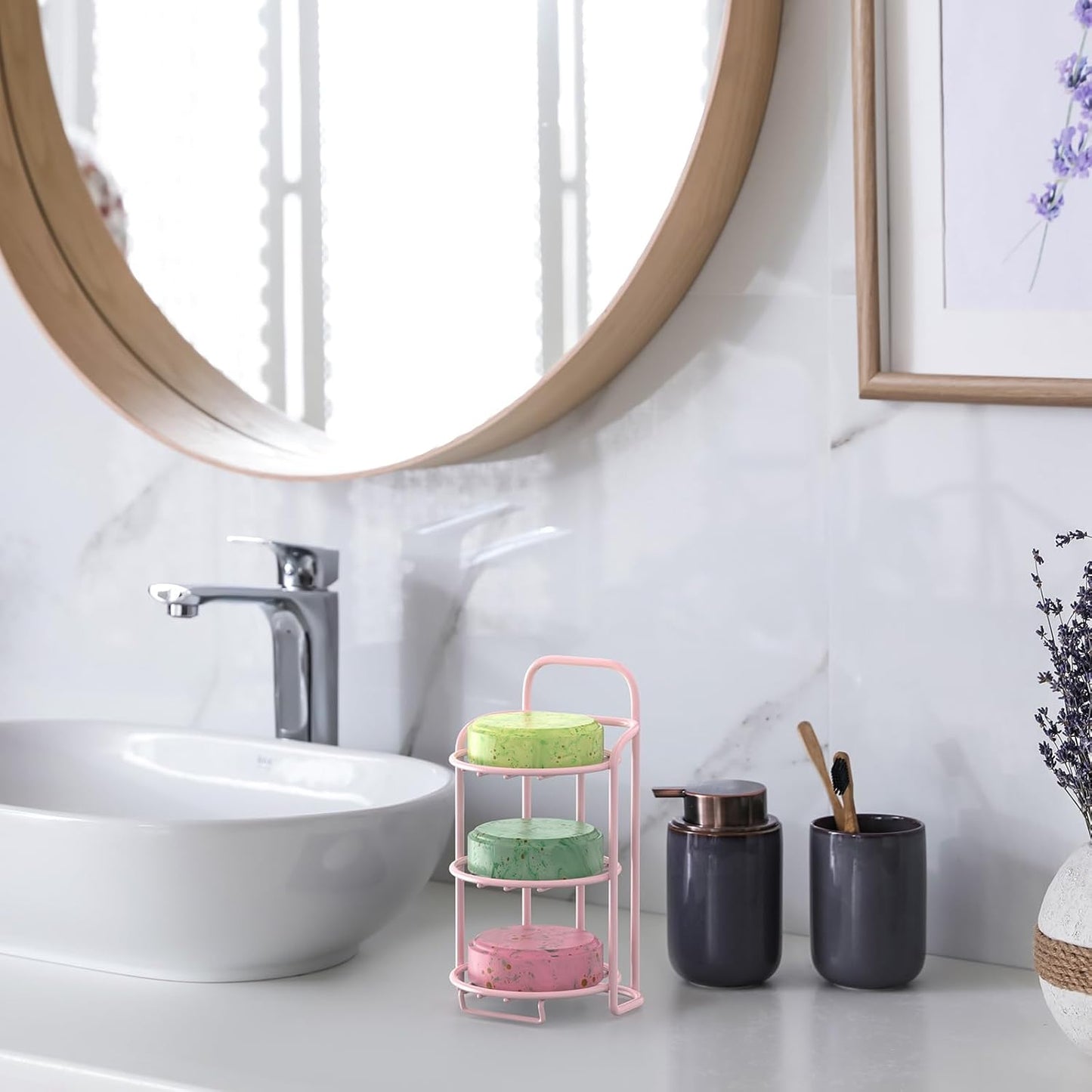 Pink 3-Tier Shower Soap Shampoo Bar Holder, Self Adhesive & Freestanding Draining Soap Dish Caddy