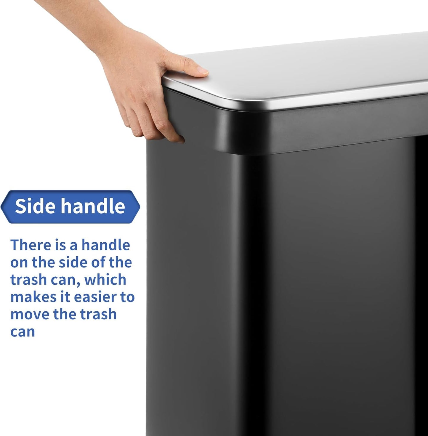 16 Gallon Dual Compartment Trash Can, Hands-Free Recycling Rectangular Garbage Bin, Stainless Steel
