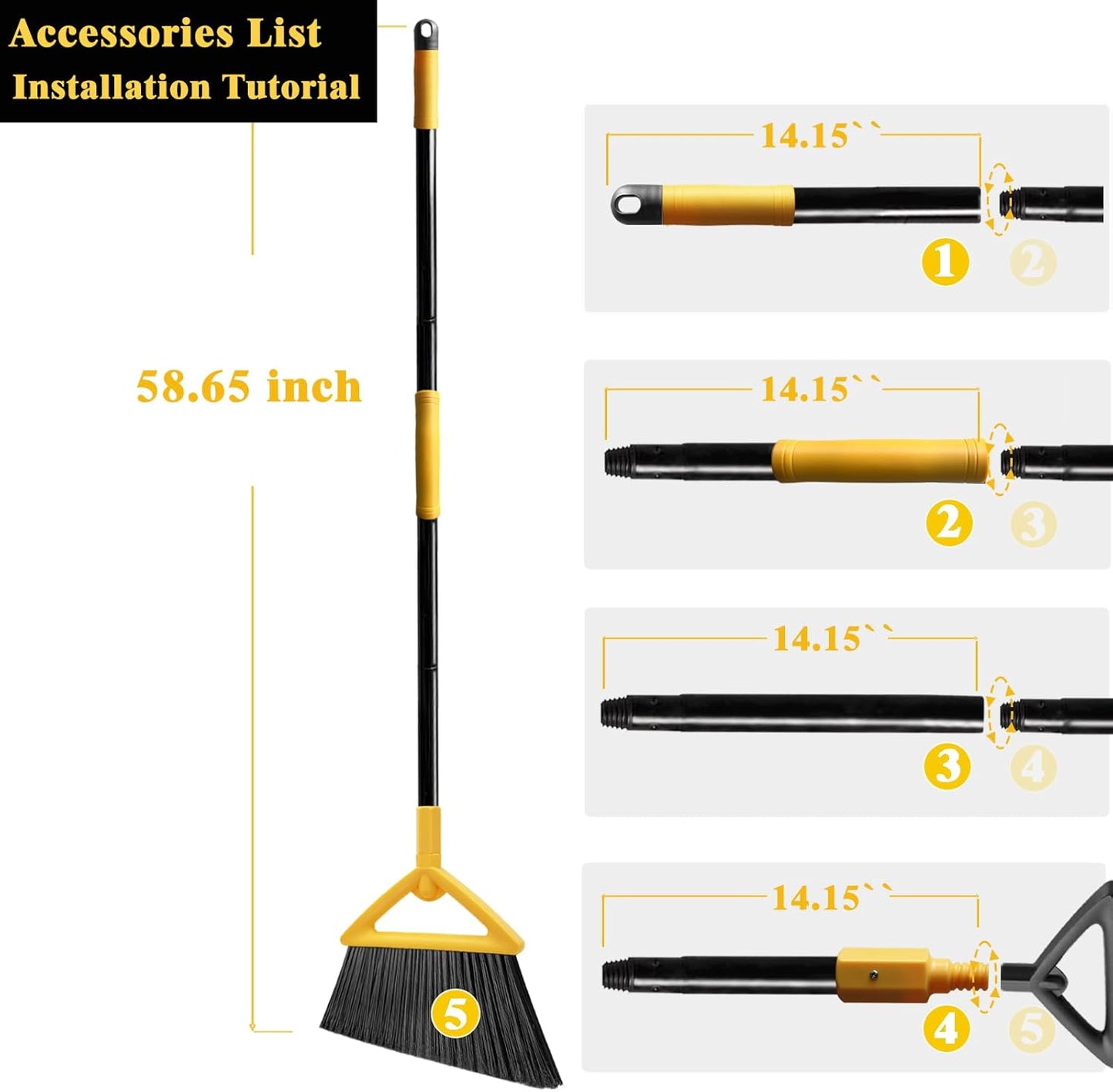 Heavy Duty Broom Outdoor and Indoor, 3 Pack Upgraded Commercial Angle Brooms, Perfect Yellow Broom