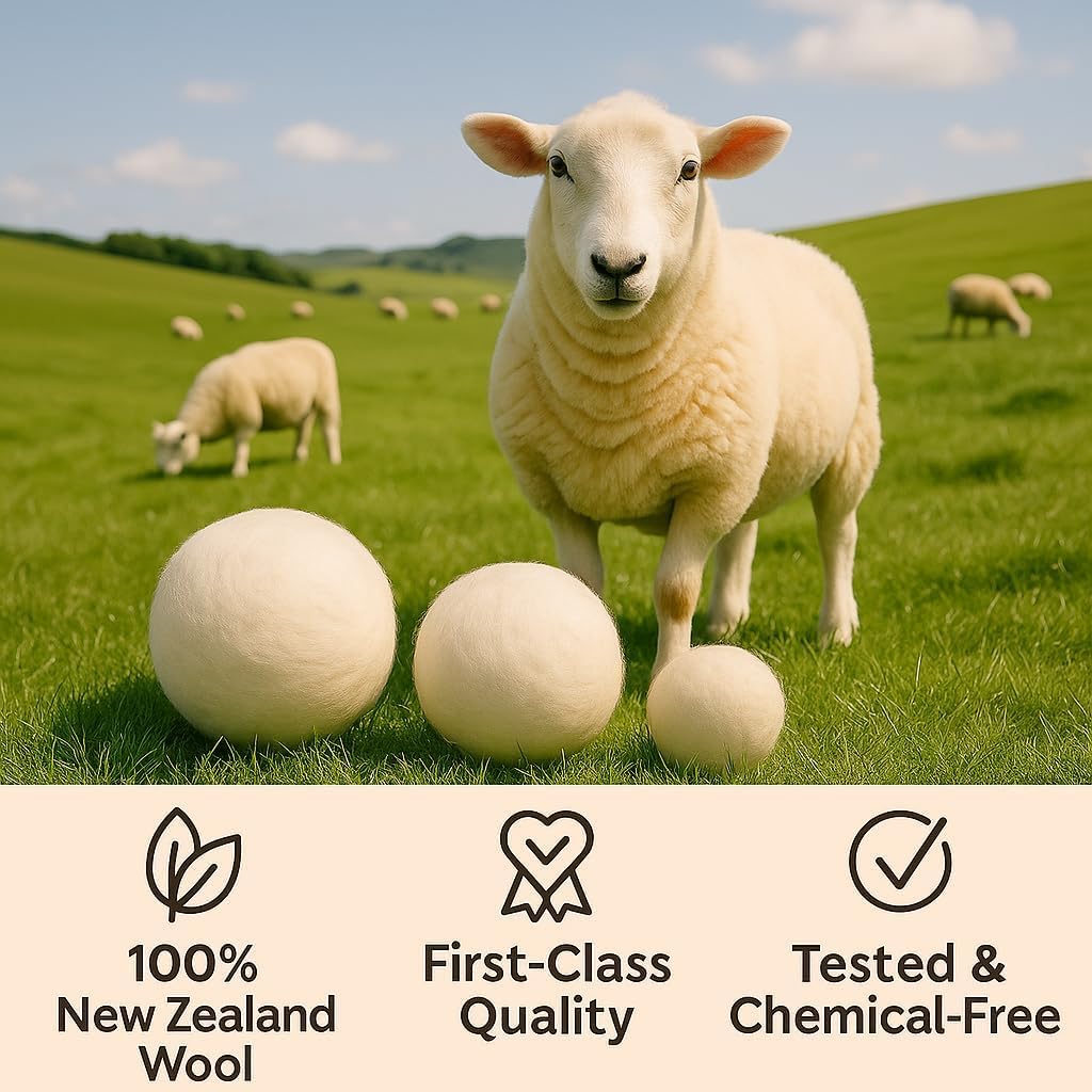 Wool Dryer Balls – 4XL Pack + 2 Essential Oils – 100% Pure New Zealand Wool – Eco-Friendly Fabric