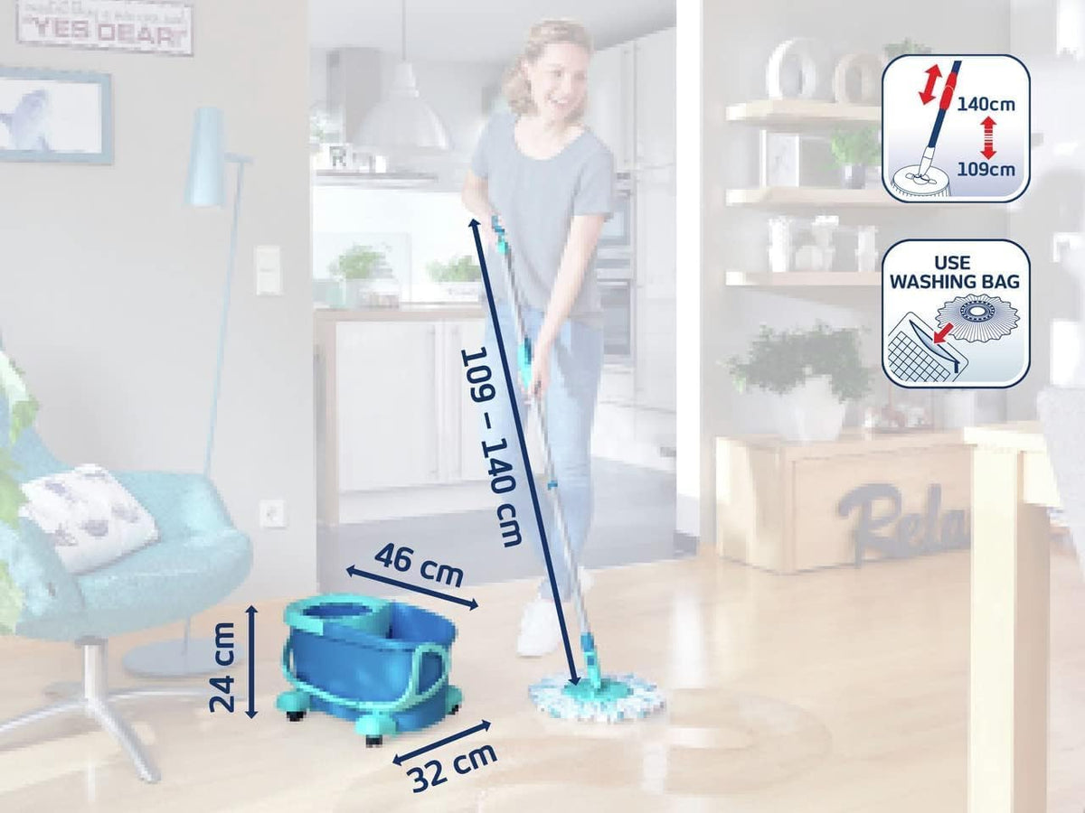 Leifheit Clean Twist Spin Mop and Bucket Set with Rollers | Telescopic Handle, 360° Joint, Spin-Dry